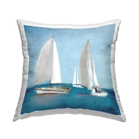 Stupell Industries Tranquil Sailboats Floating Ocean Surface Scene Design by Kim Allen Throw Pillow