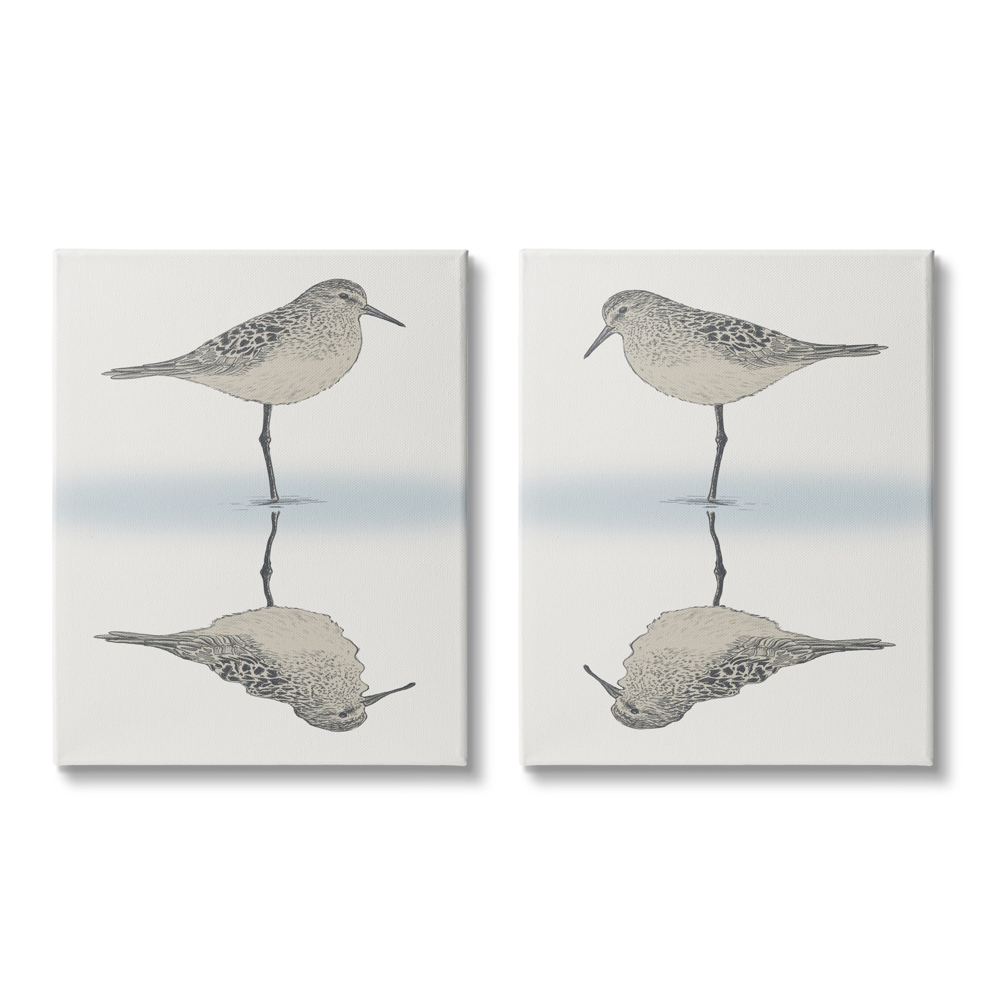 Stupell Industries Tranquil Sandpiper Reflection Nautical Bird Beach Shore Graphic Art Gallery Wrapped Canvas Print Wall Art, Set of 2, Design by Ziwei Li