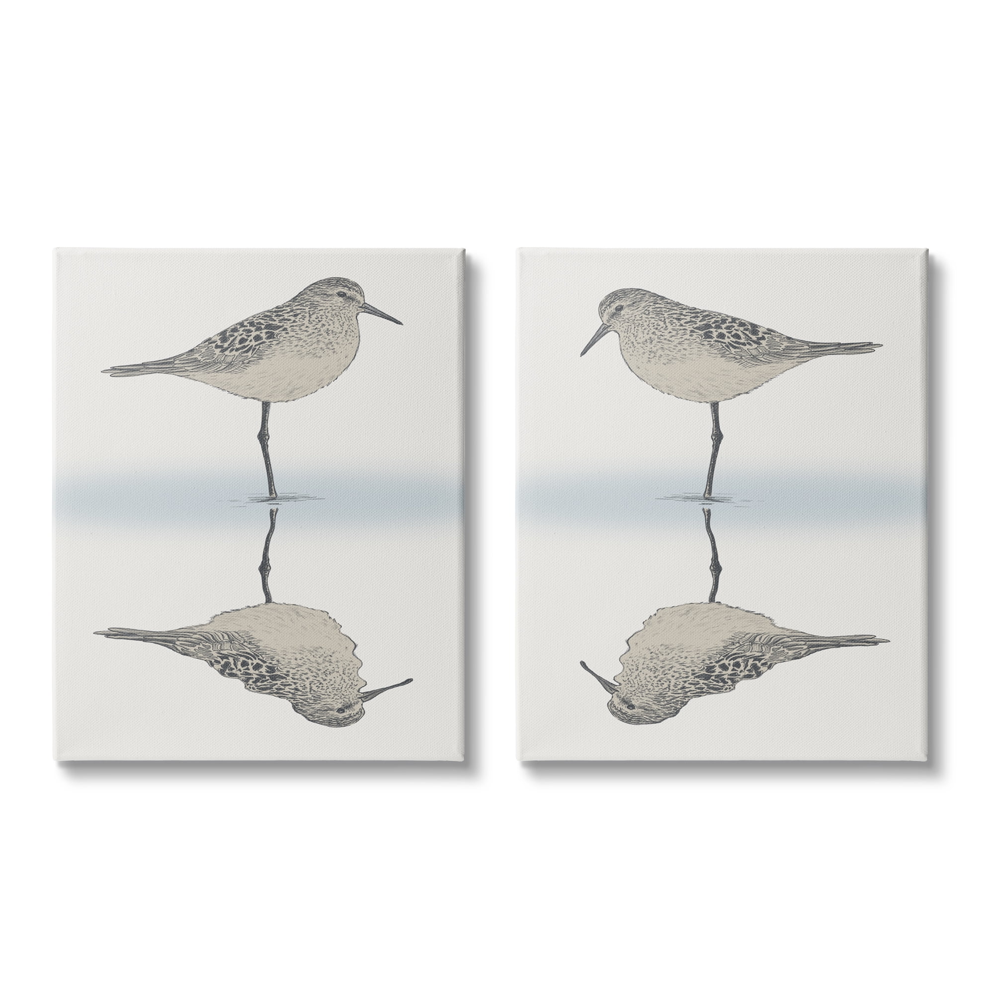 Stupell Industries Tranquil Sandpiper Reflection Nautical Bird Beach Shore Graphic Art Gallery Wrapped Canvas Print Wall Art, Set of 2, Design by Ziwei Li