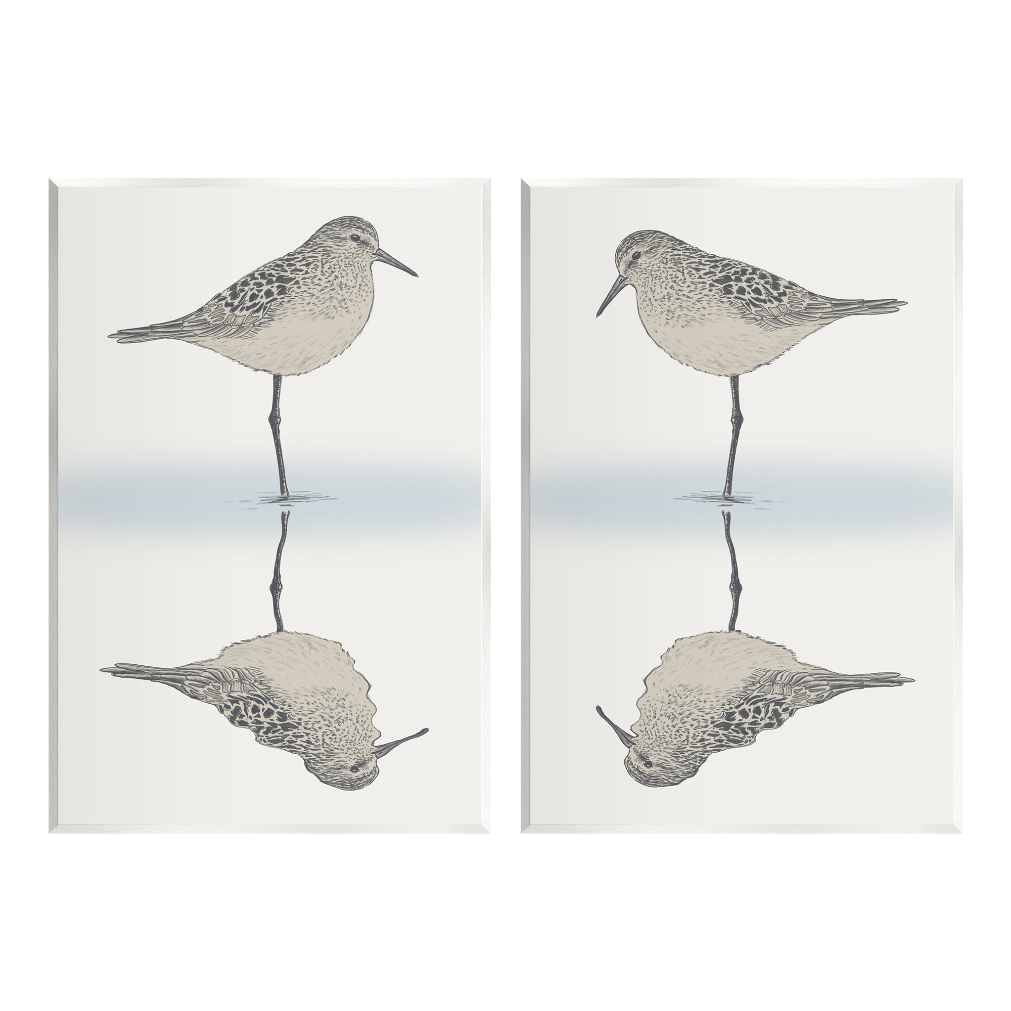 Stupell Industries Tranquil Sandpiper Reflection Nautical Bird Beach Shore Graphic Art Unframed Art Print Wall Art, Set of 2, Design by Ziwei Li
