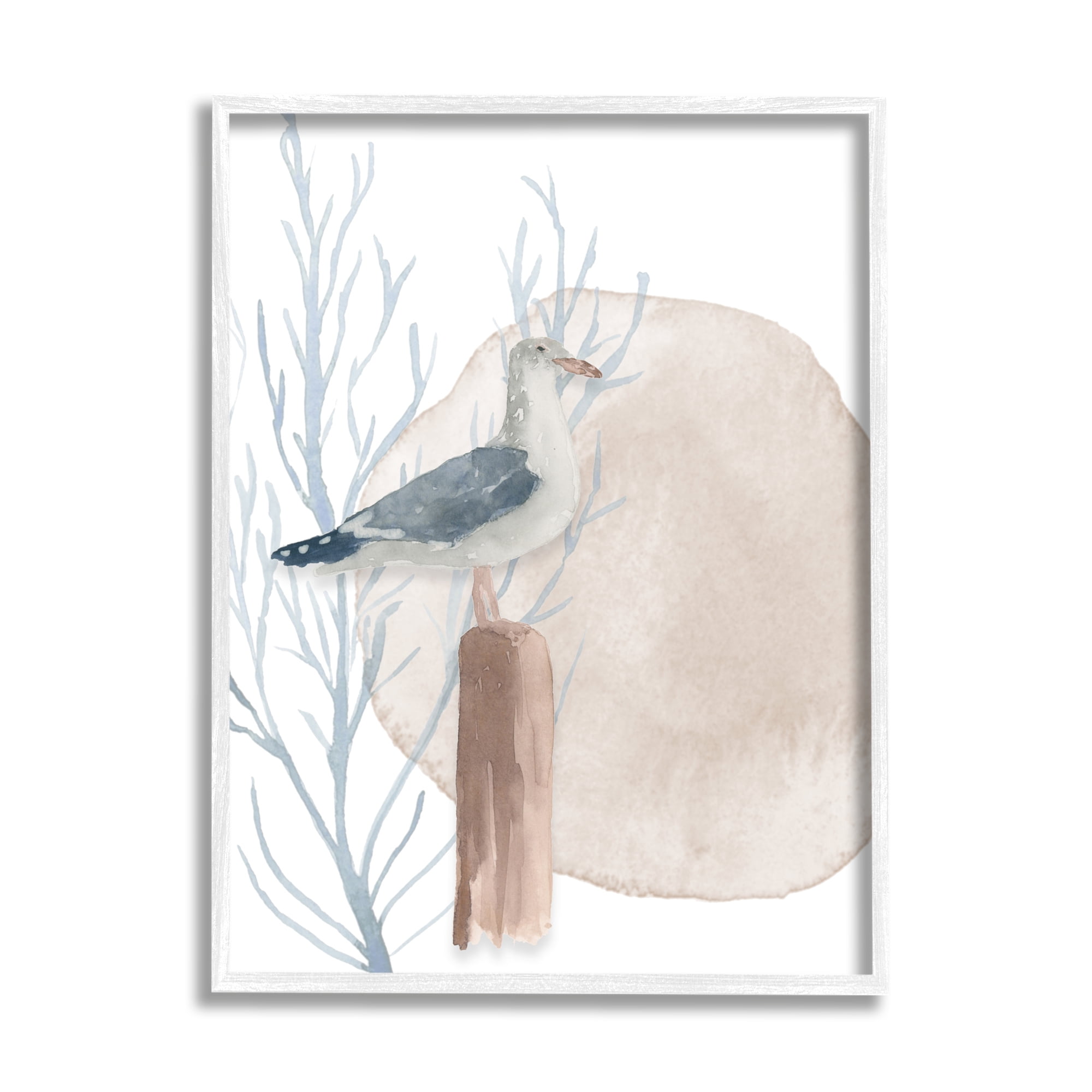 Stupell Industries Tranquil Seagull Nautical Bird Blue Coral Beach Post, 11 x 14, Design by Lucille Price