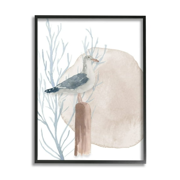 Stupell Industries Tranquil Seagull Nautical Bird Blue Coral Beach Post, 11 x 14, Design by Lucille Price