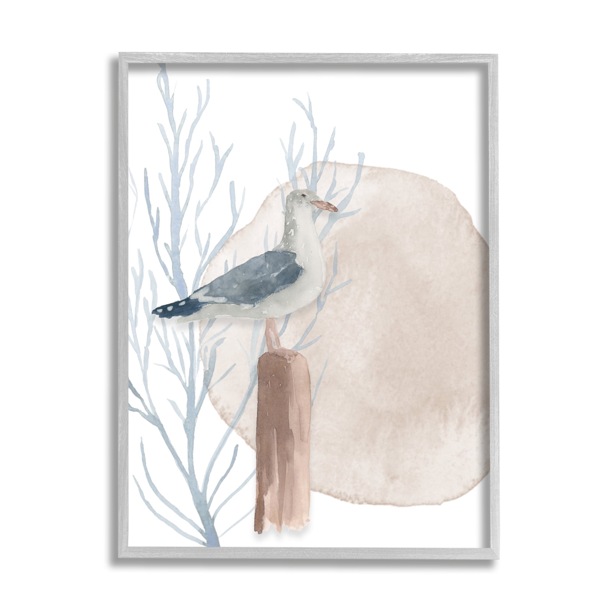Stupell Industries Tranquil Seagull Nautical Bird Blue Coral Beach Post, 11 x 14, Design by Lucille Price
