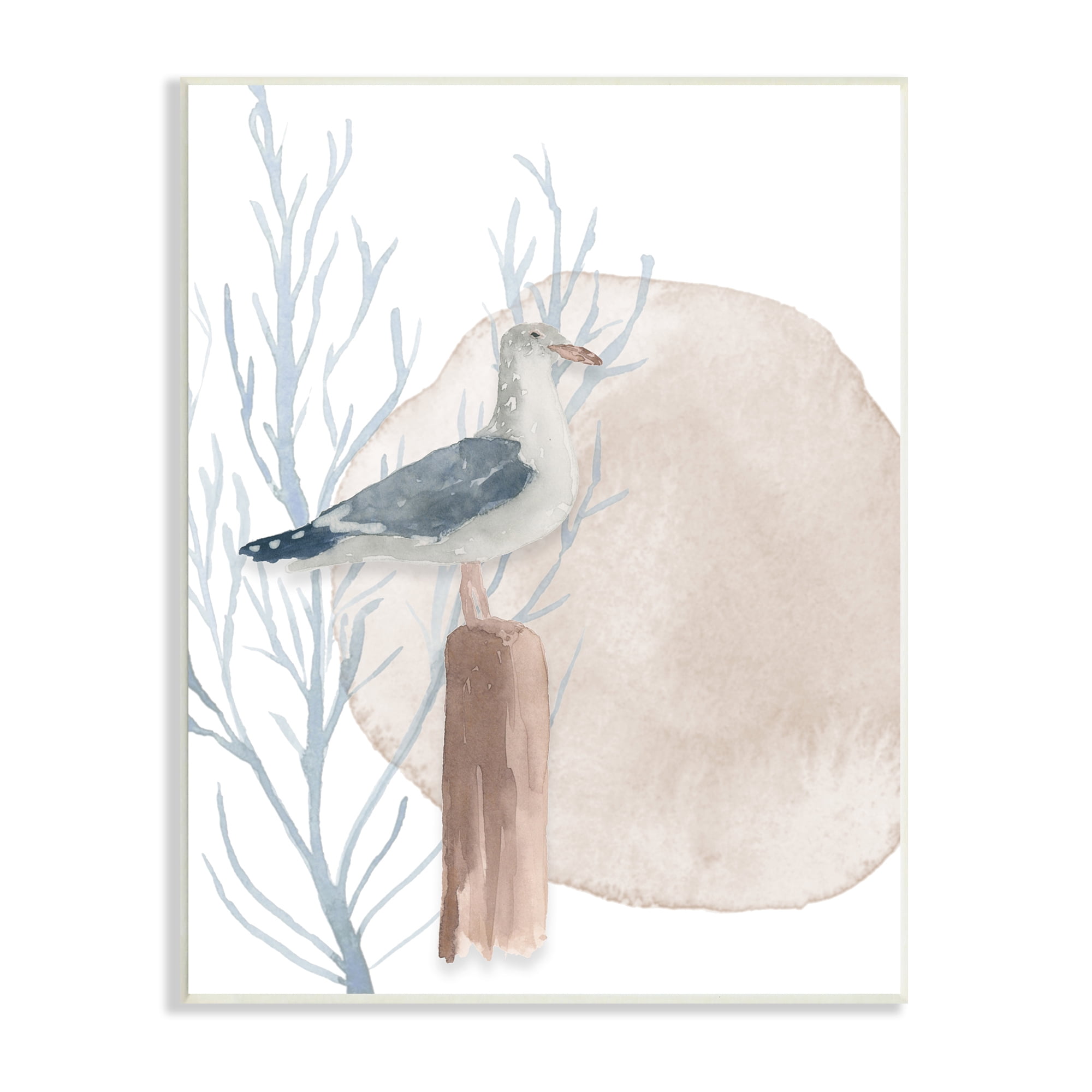 Stupell Industries Tranquil Seagull Nautical Bird Blue Coral Beach Post, 13 x 19, Design by Lucille Price