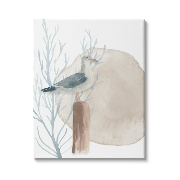 Stupell Industries Tranquil Seagull Nautical Bird Blue Coral Beach Post, 30 x 40, Design by Lucille Price