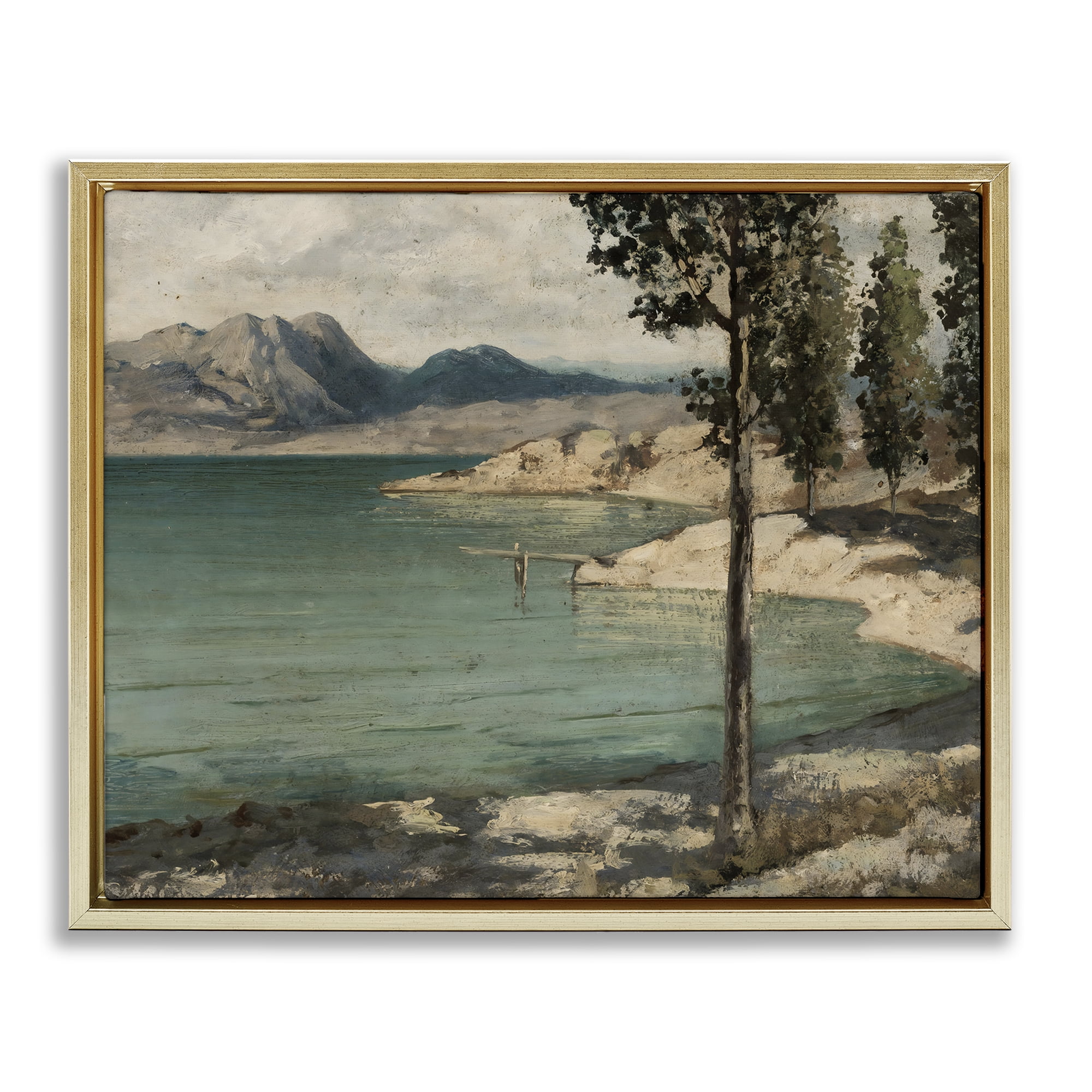 Stupell Industries Tranquil Shore with Trees Gold Framed Floater Canvas Wall Art, design by Arlington Prints