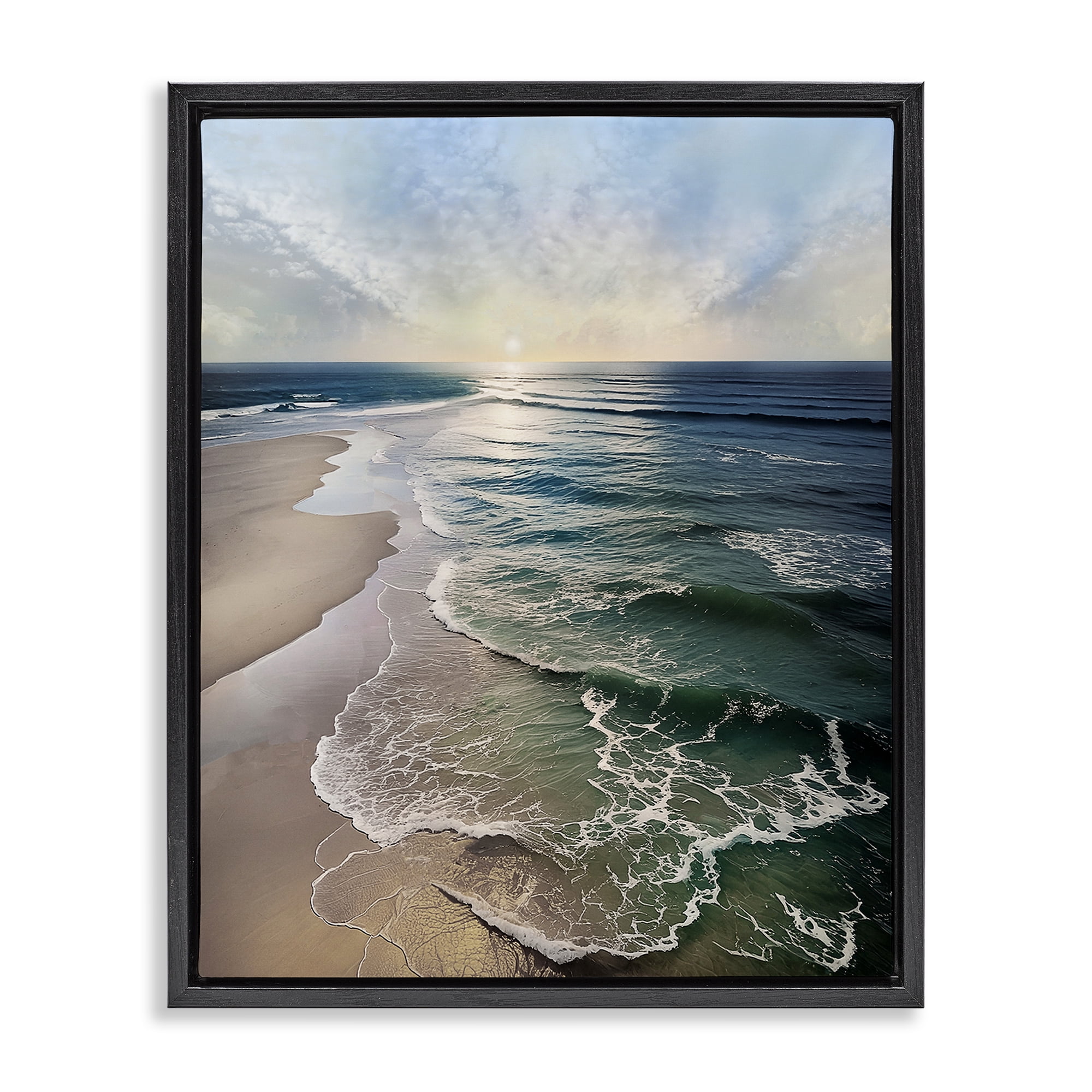 Stupell Industries Tranquil Shoreline with Soft Light Black Framed Floater Canvas Wall Art, design by Mike Calascibetta