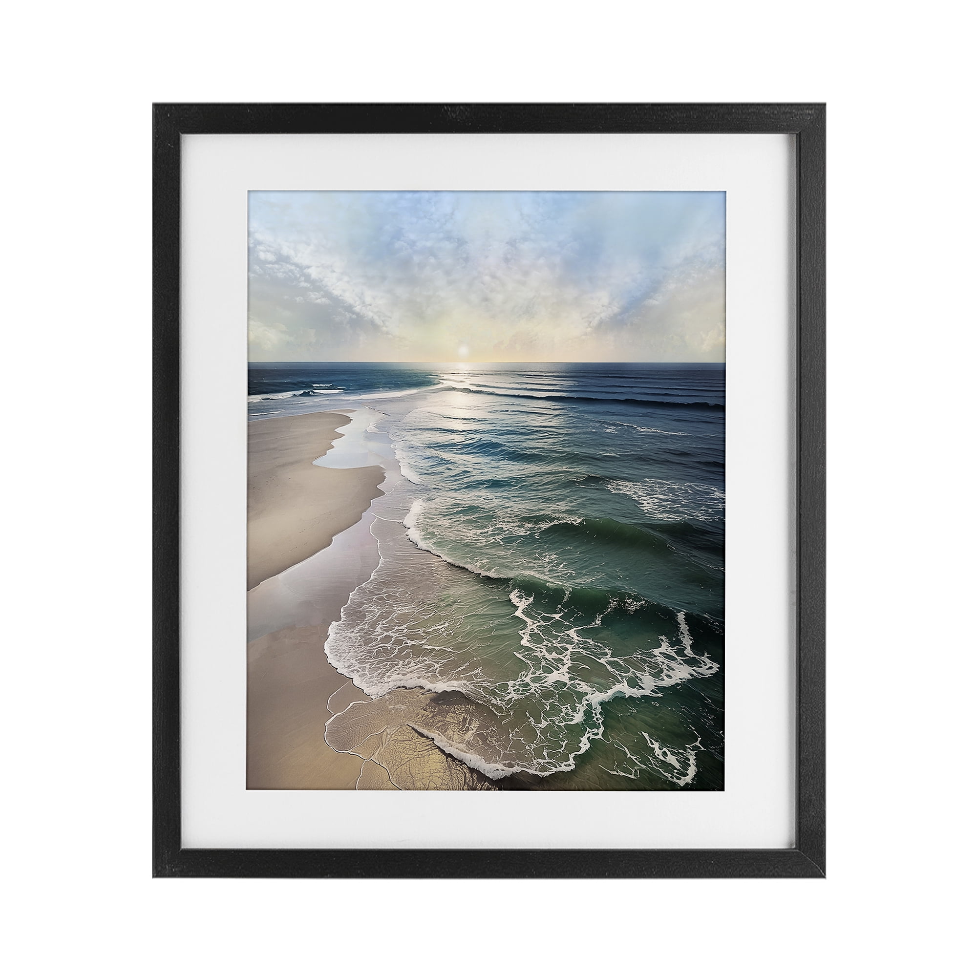 Stupell Industries Tranquil Shoreline with Soft Light Black Framed Print Under Glass, design by Mike Calascibetta