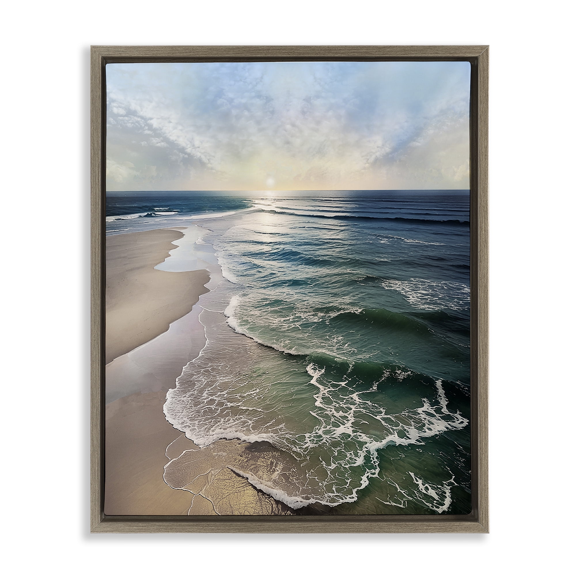 Stupell Industries Tranquil Shoreline with Soft Light Brown Framed Floater Canvas Wall Art, design by Mike Calascibetta