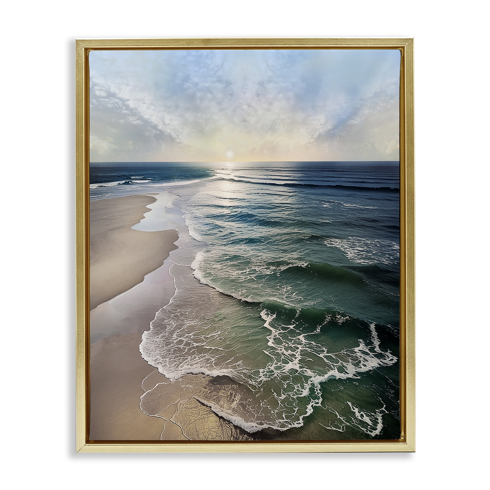 Stupell Industries Tranquil Shoreline with Soft Light Gold Framed Floater Canvas Wall Art, design by Mike Calascibetta