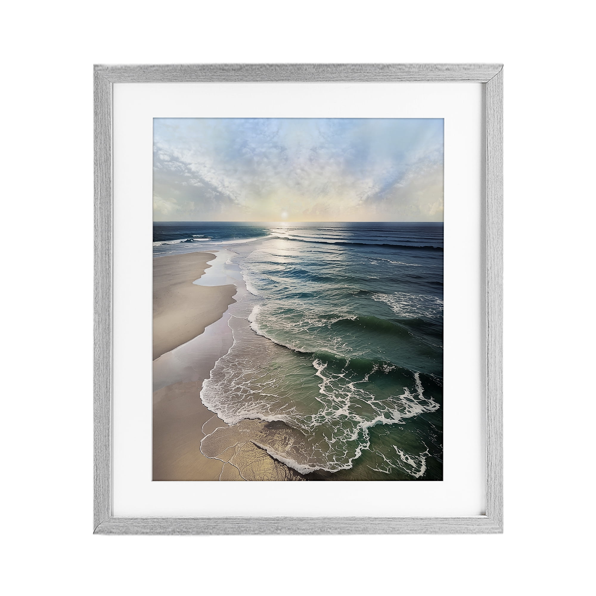 Stupell Industries Tranquil Shoreline with Soft Light Gray Framed Print Under Glass, design by Mike Calascibetta