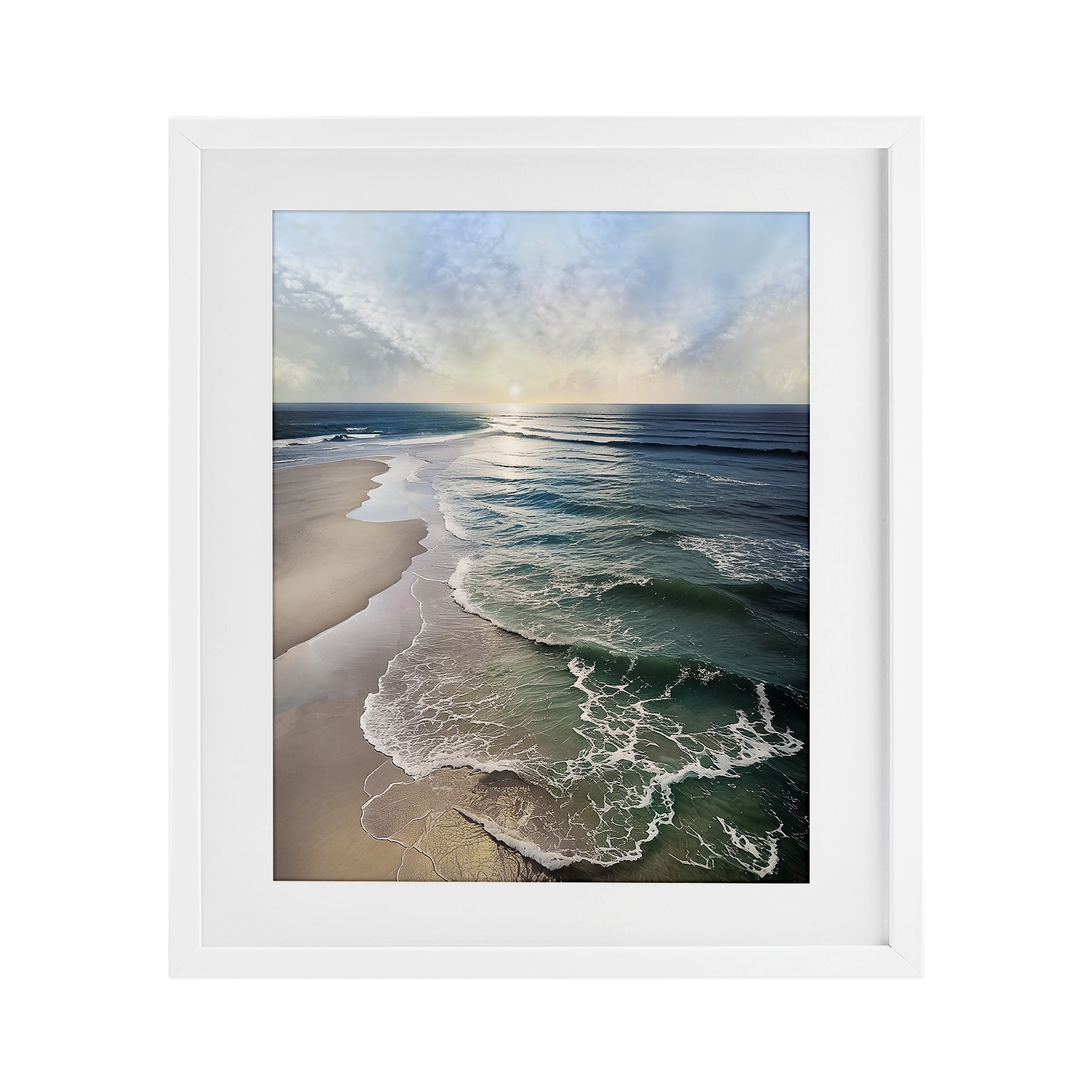 Stupell Industries Tranquil Shoreline with Soft Light White Framed Print Under Glass, design by Mike Calascibetta