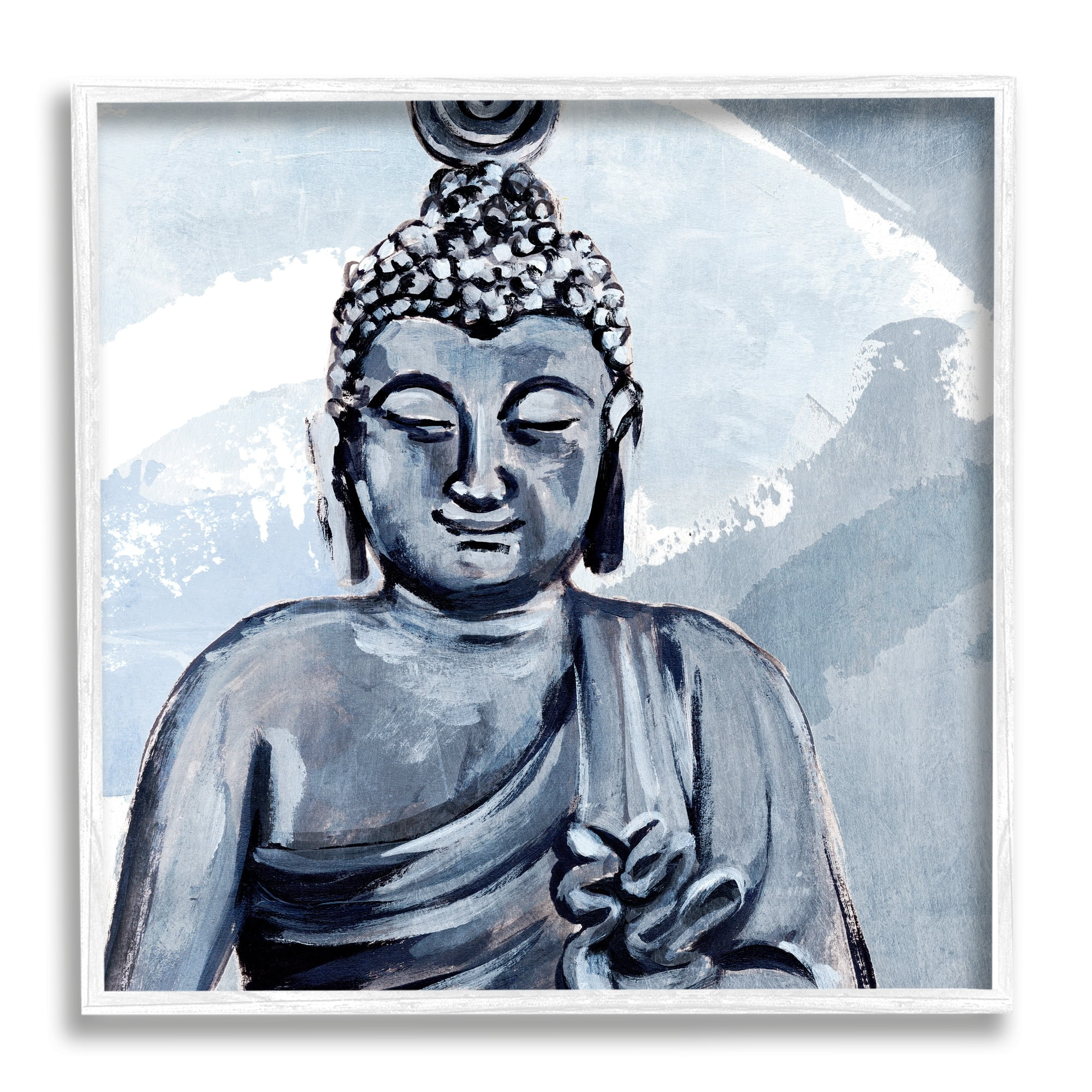 Stupell Industries Tranquil Smile Buddha Portrait Soft Blue Abstract Pattern, 12 x 12,Design by Annie Warren