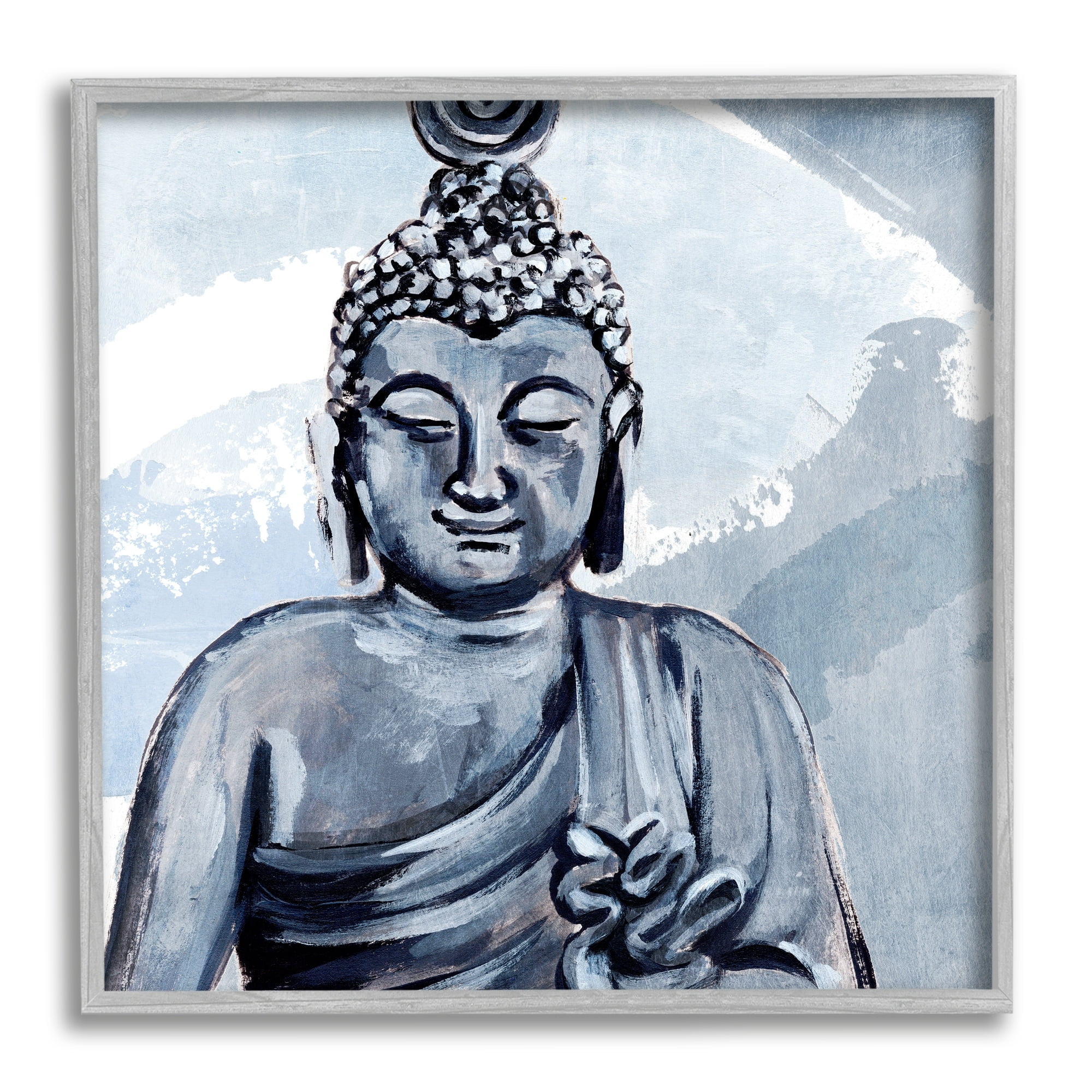 Stupell Industries Tranquil Smile Buddha Portrait Soft Blue Abstract Pattern, 12 x 12,Design by Annie Warren