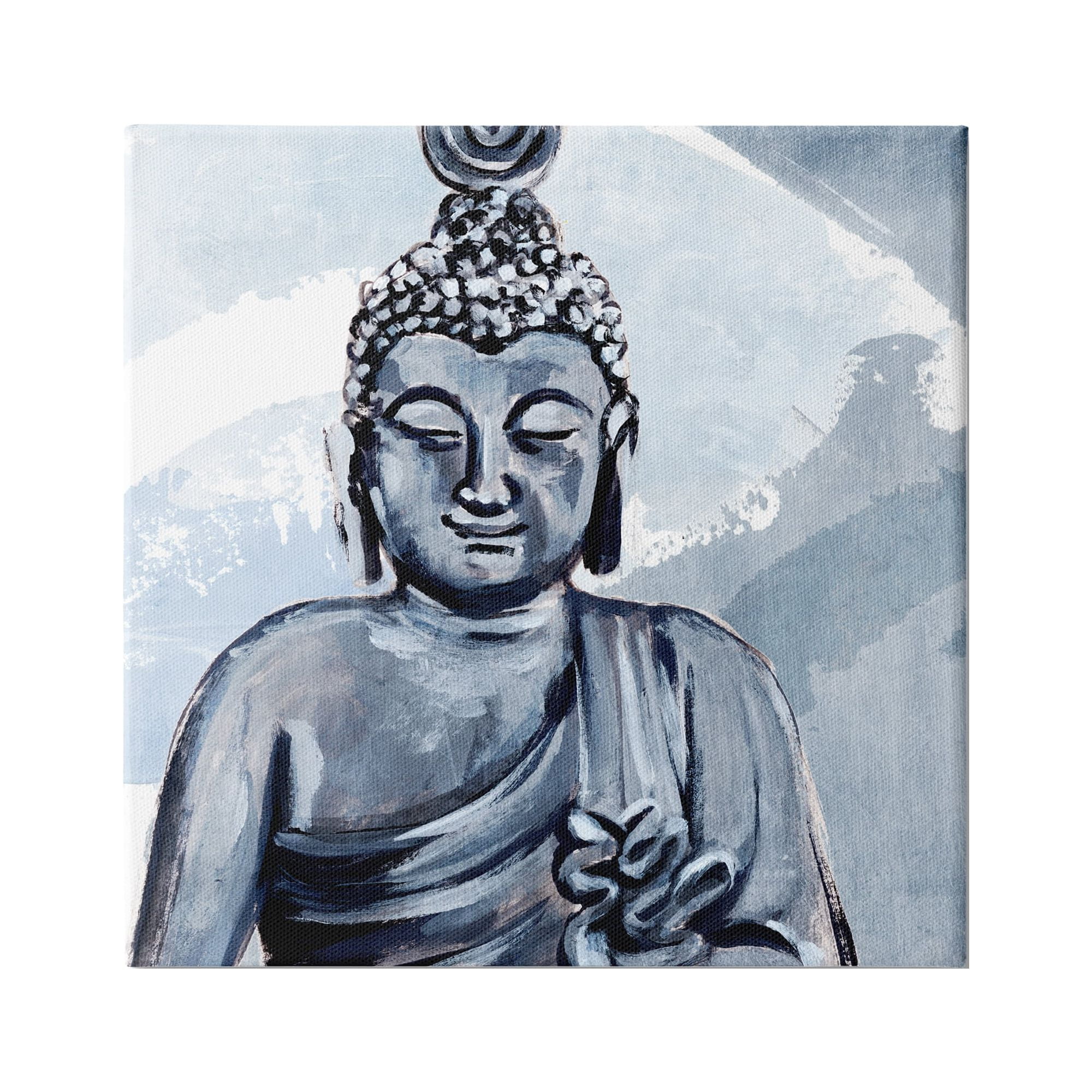 Stupell Industries Tranquil Smile Buddha Portrait Soft Blue Abstract Pattern, 24 x 24,Design by Annie Warren