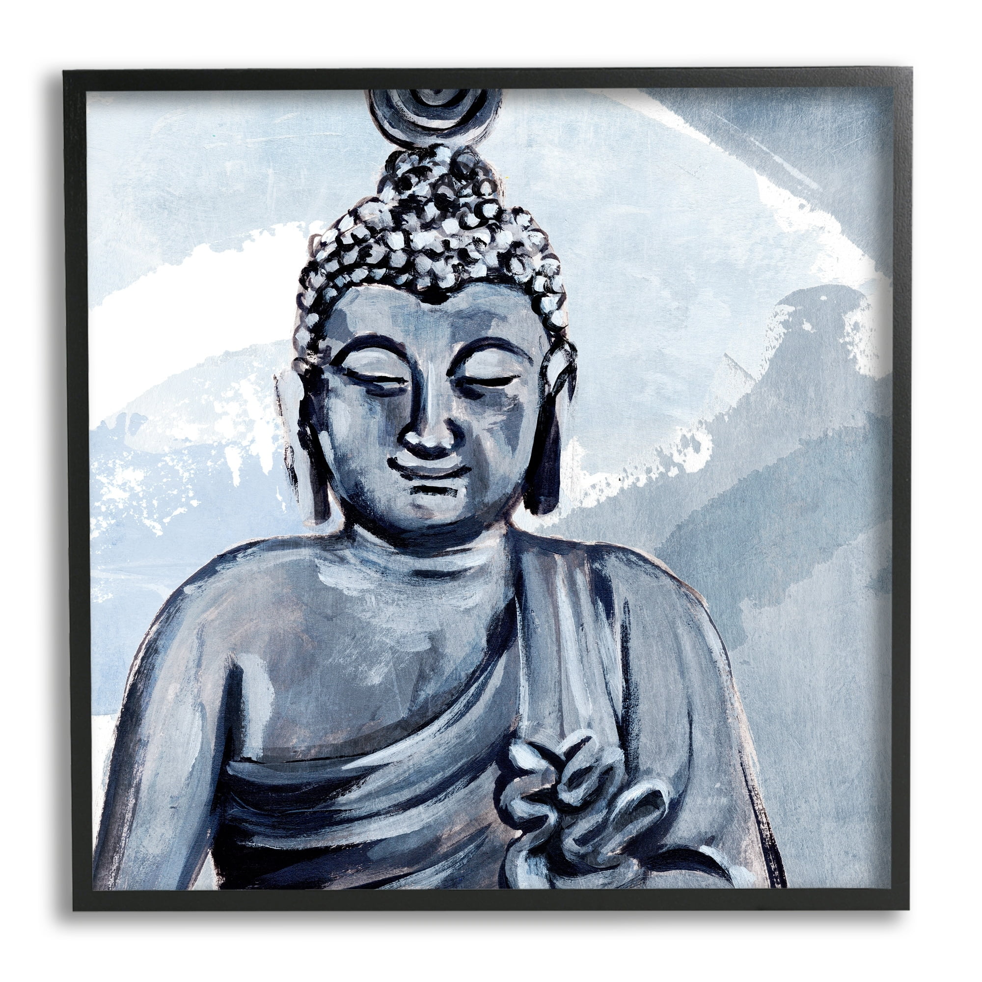 Stupell Industries Tranquil Smile Buddha Portrait Soft Blue Abstract Pattern, 24 x 24,Design by Annie Warren