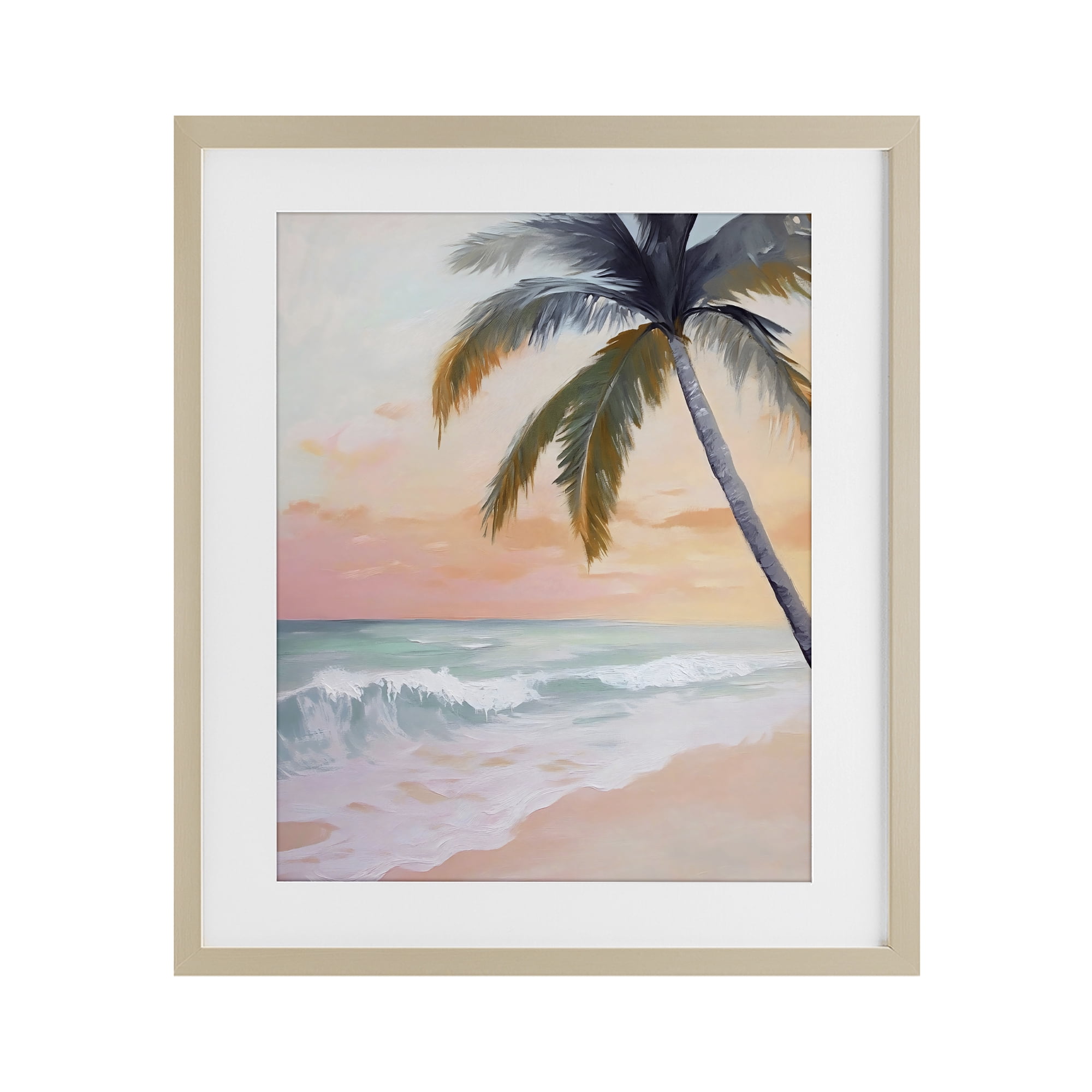 Stupell Industries Tranquil Sunset & Beach Palm Birch Framed Print Under Glass, design by Creative Studio