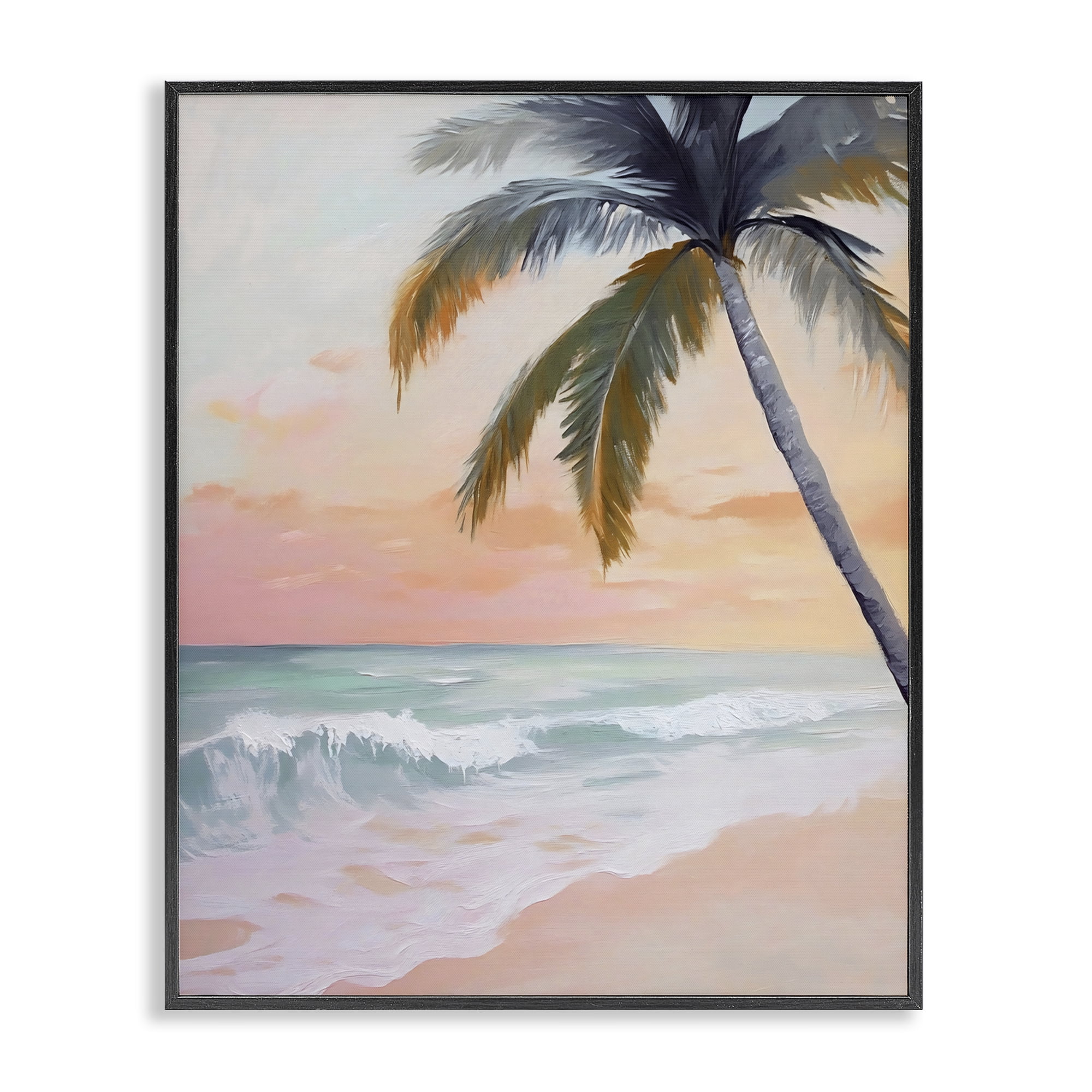 Stupell Industries Tranquil Sunset & Beach Palm Black Framed Giclee Art, design by Creative Studio