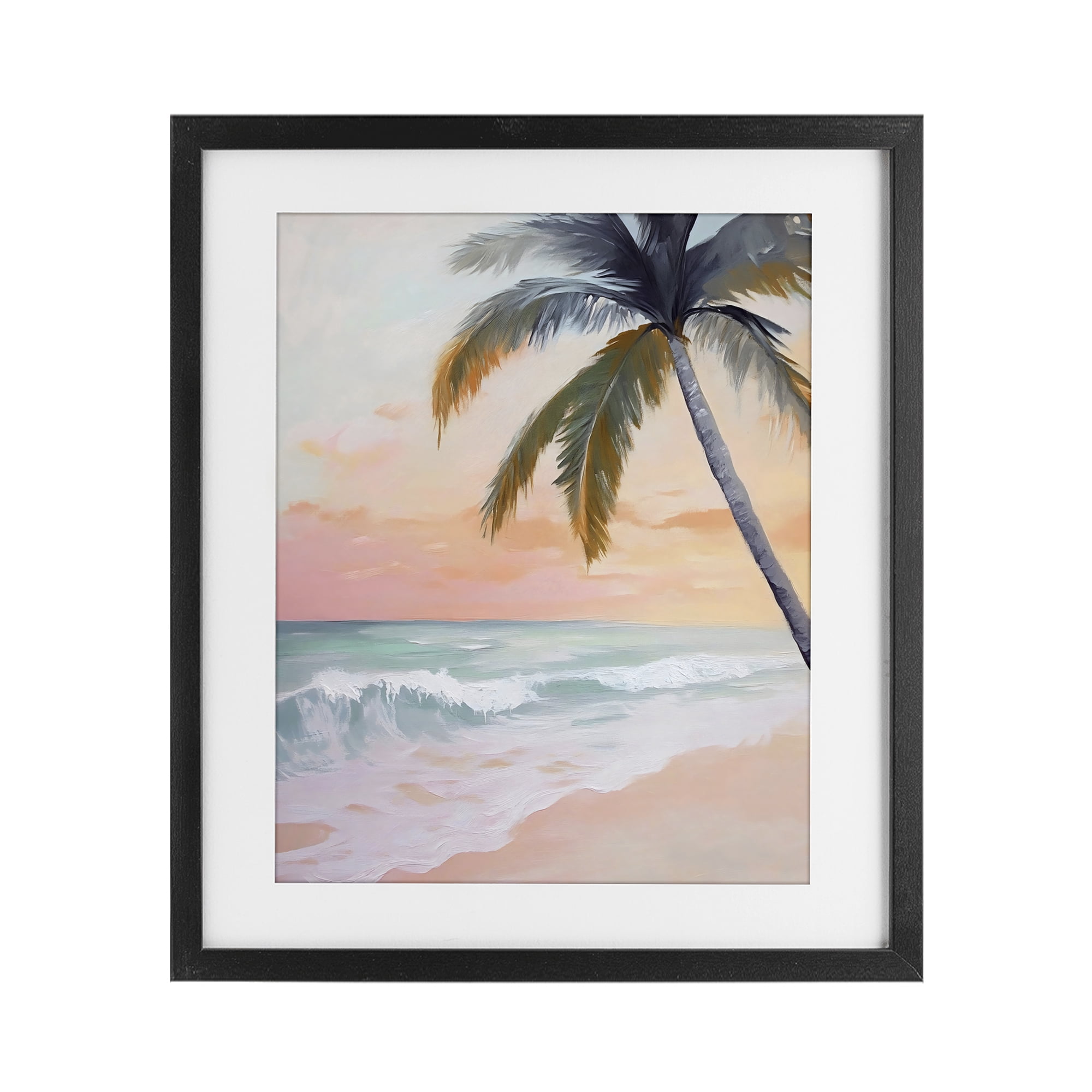 Stupell Industries Tranquil Sunset & Beach Palm Black Framed Print Under Glass, design by Creative Studio