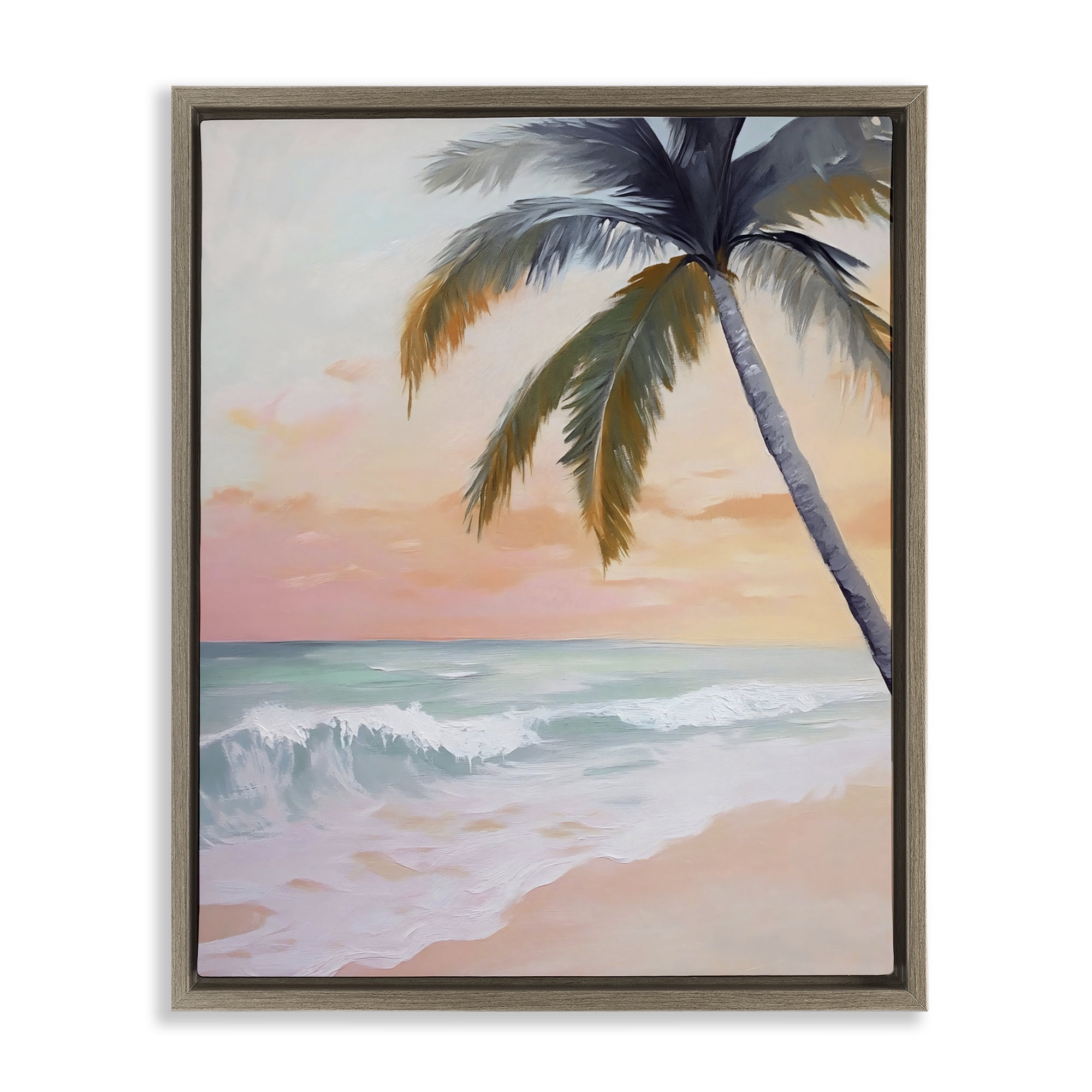 Stupell Industries Tranquil Sunset & Beach Palm Brown Framed Floater Canvas Wall Art, design by Creative Studio