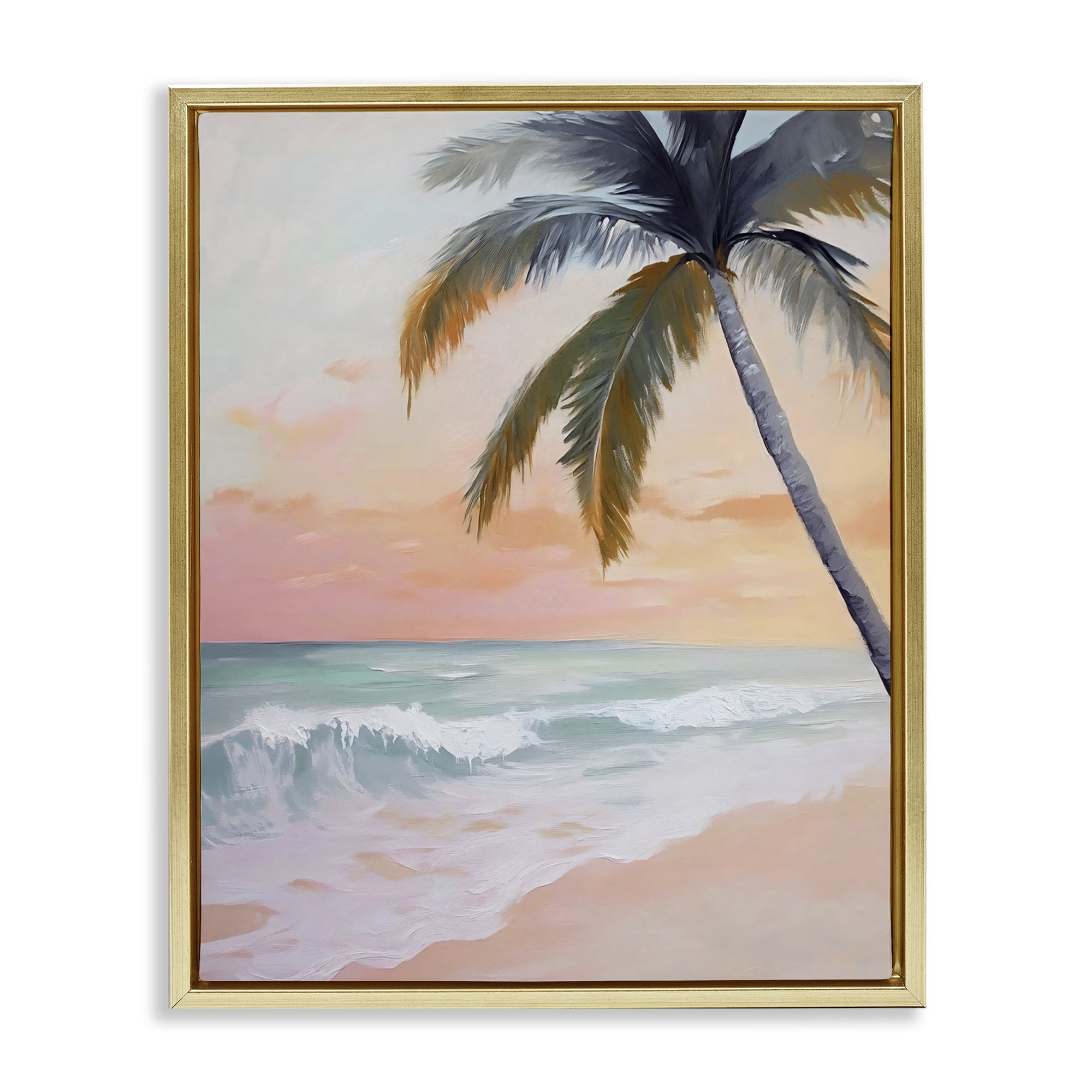 Stupell Industries Tranquil Sunset & Beach Palm Gold Framed Floater Canvas Wall Art, design by Creative Studio