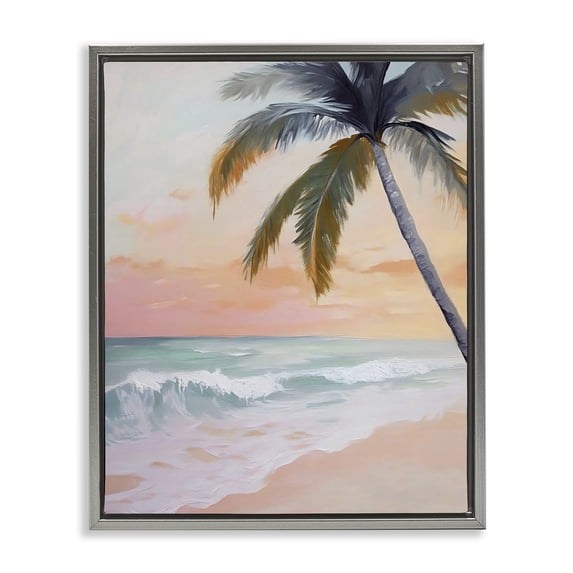 Stupell Industries Tropical Tranquil Sunset & Beach Palm Gray Floating Frame Canvas Art, 17 x 21, by Creative Studio