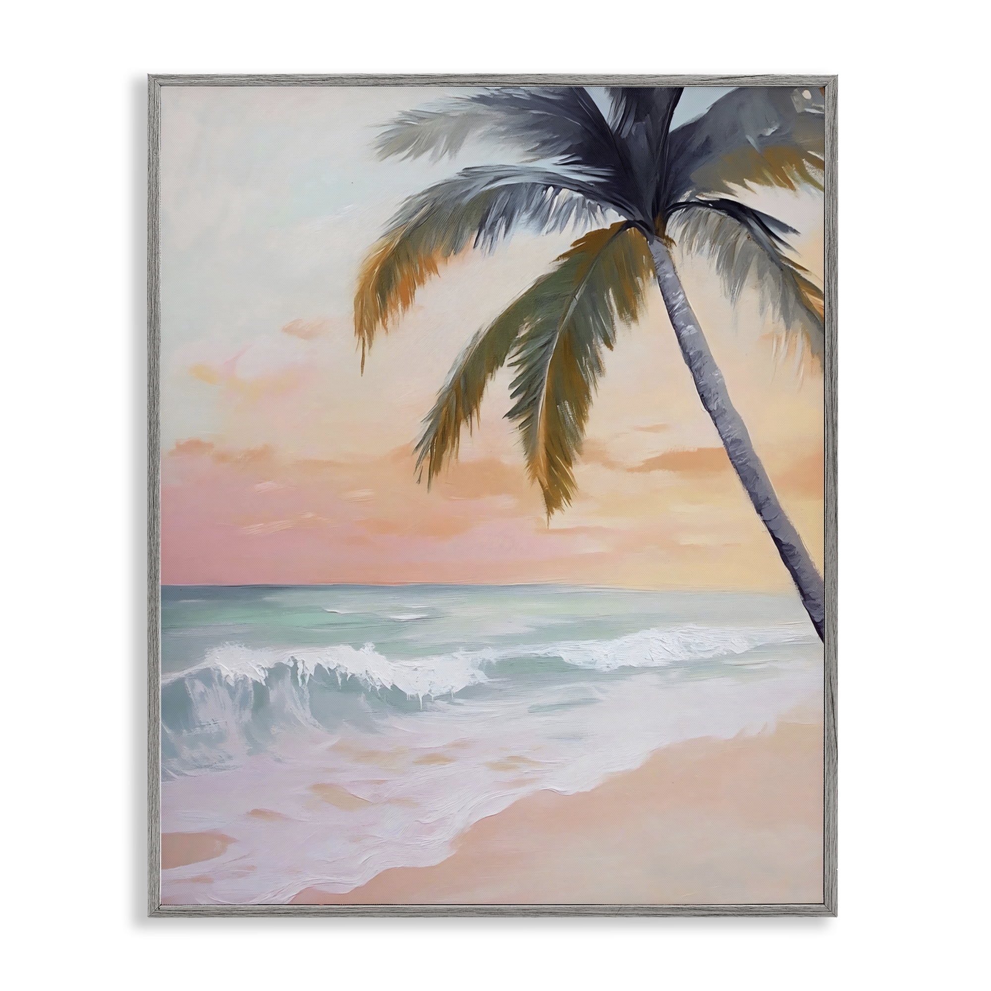Stupell Industries Tranquil Sunset & Beach Palm Gray Framed Giclee Art, design by Creative Studio
