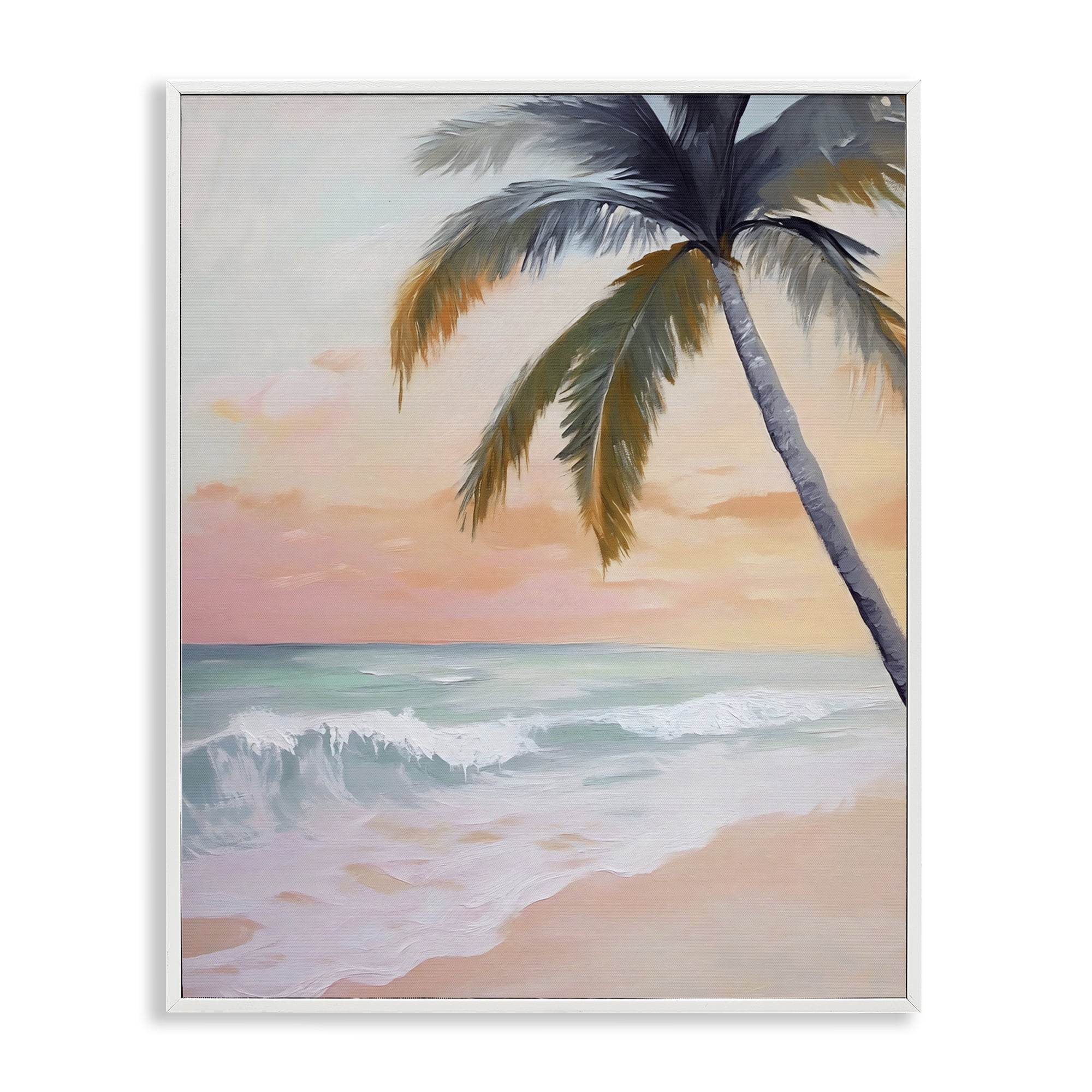 Stupell Industries Tranquil Sunset & Beach Palm White Framed Giclee Art, design by Creative Studio
