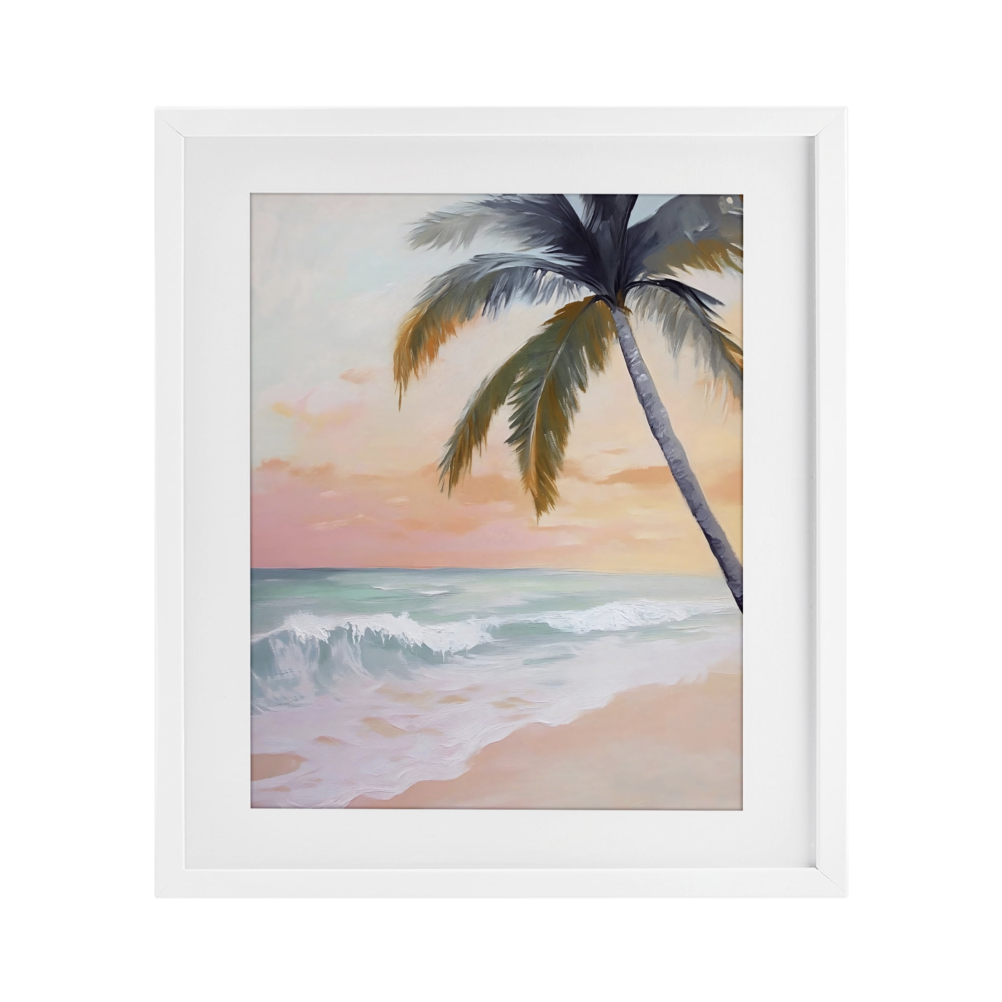 Stupell Industries Tranquil Sunset & Beach Palm White Framed Print Under Glass, design by Creative Studio