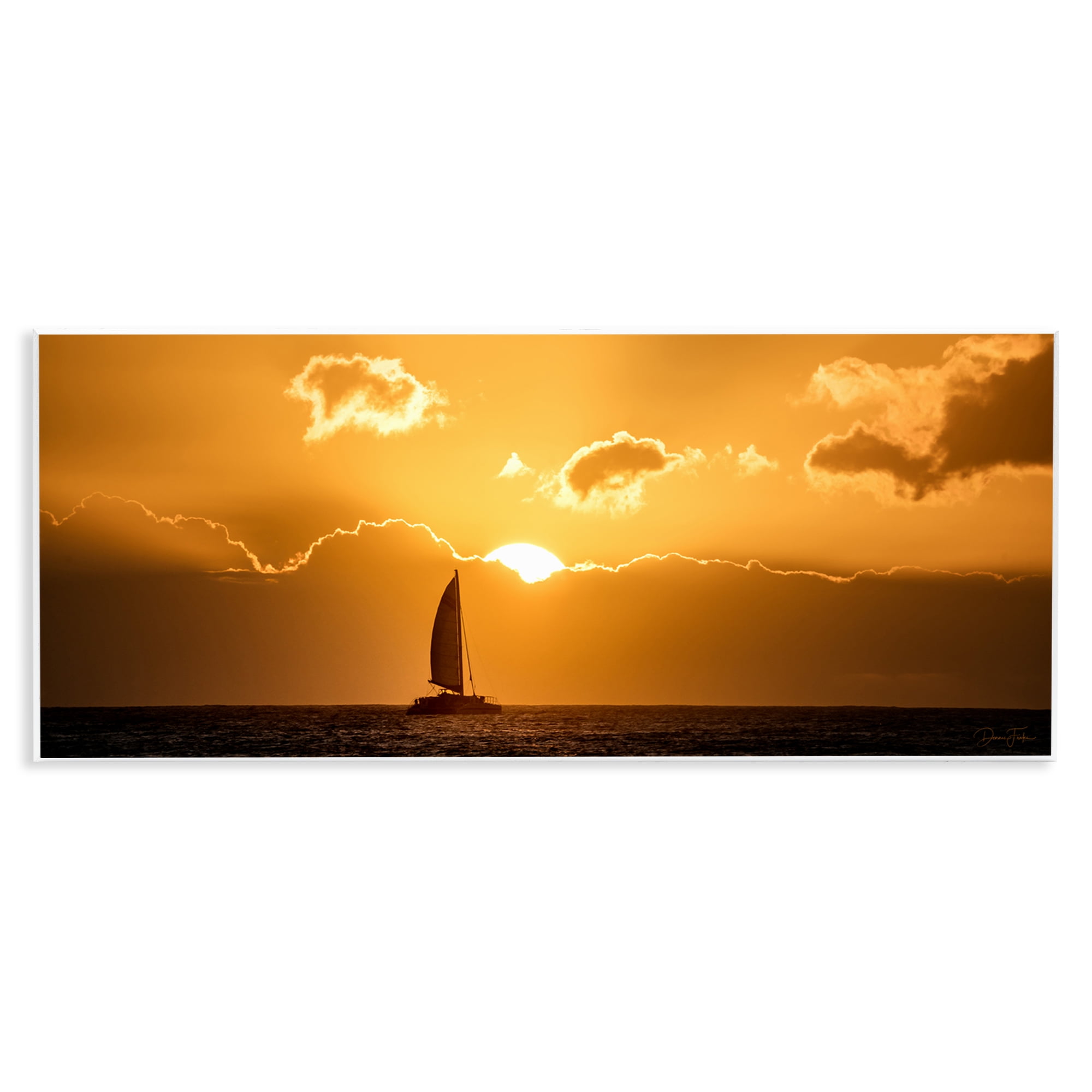 Stupell Industries Tranquil Sunset Sailboat Transportation Photography Unframed Art Print Wall Art, 17 x 7