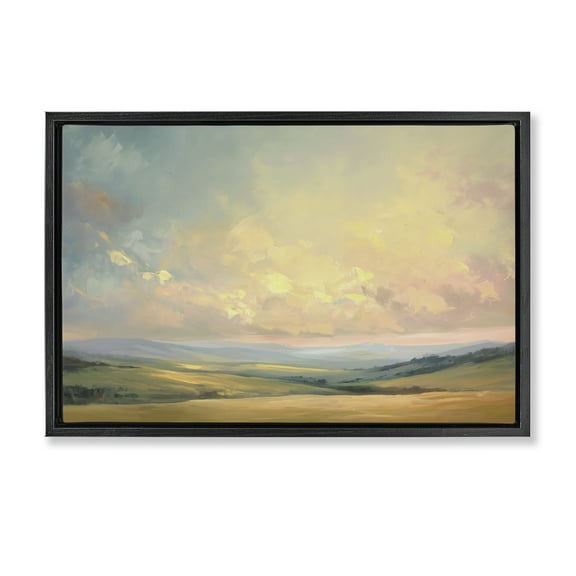 Stupell Industries Tranquil Twilight Fields Landscape & Nature Painting Black Floater Framed Canvas Art Print Wall Art, 25 x 17