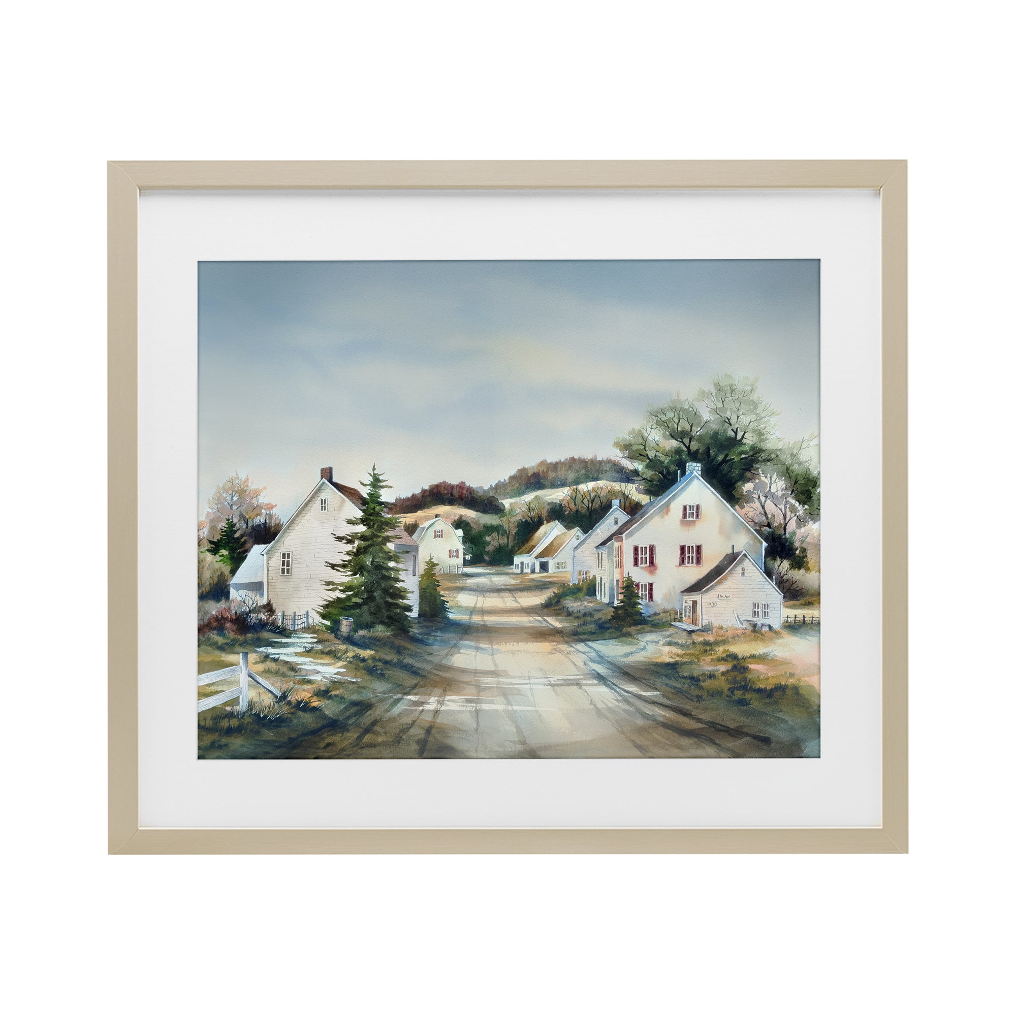 Stupell Industries Tranquil Village Road & Houses Birch Framed Print Under Glass, design by Owen Wexler