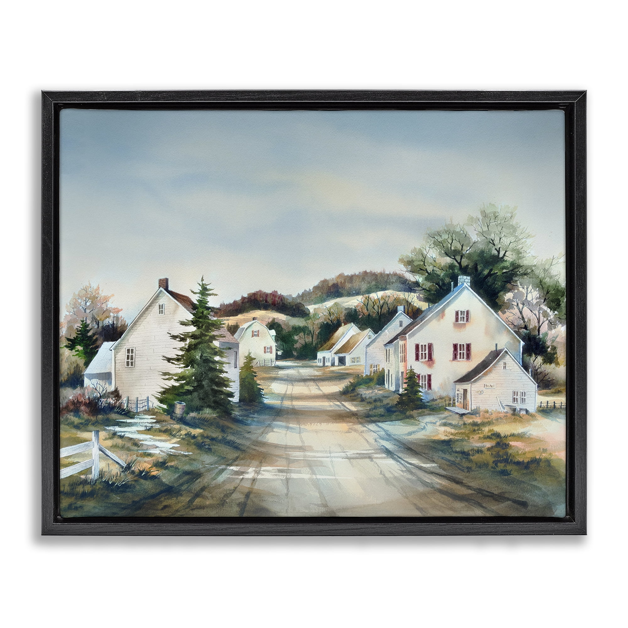 Stupell Industries Tranquil Village Road & Houses Black Framed Floater Canvas Wall Art, design by Owen Wexler