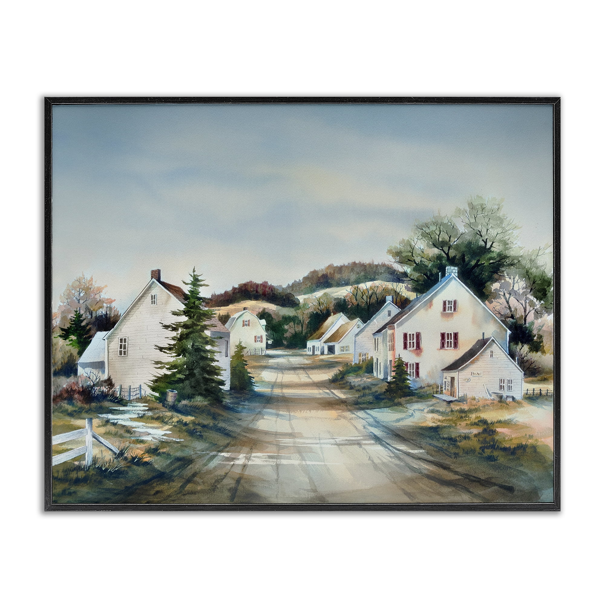 Stupell Industries Tranquil Village Road & Houses Black Framed Giclee Art, design by Owen Wexler