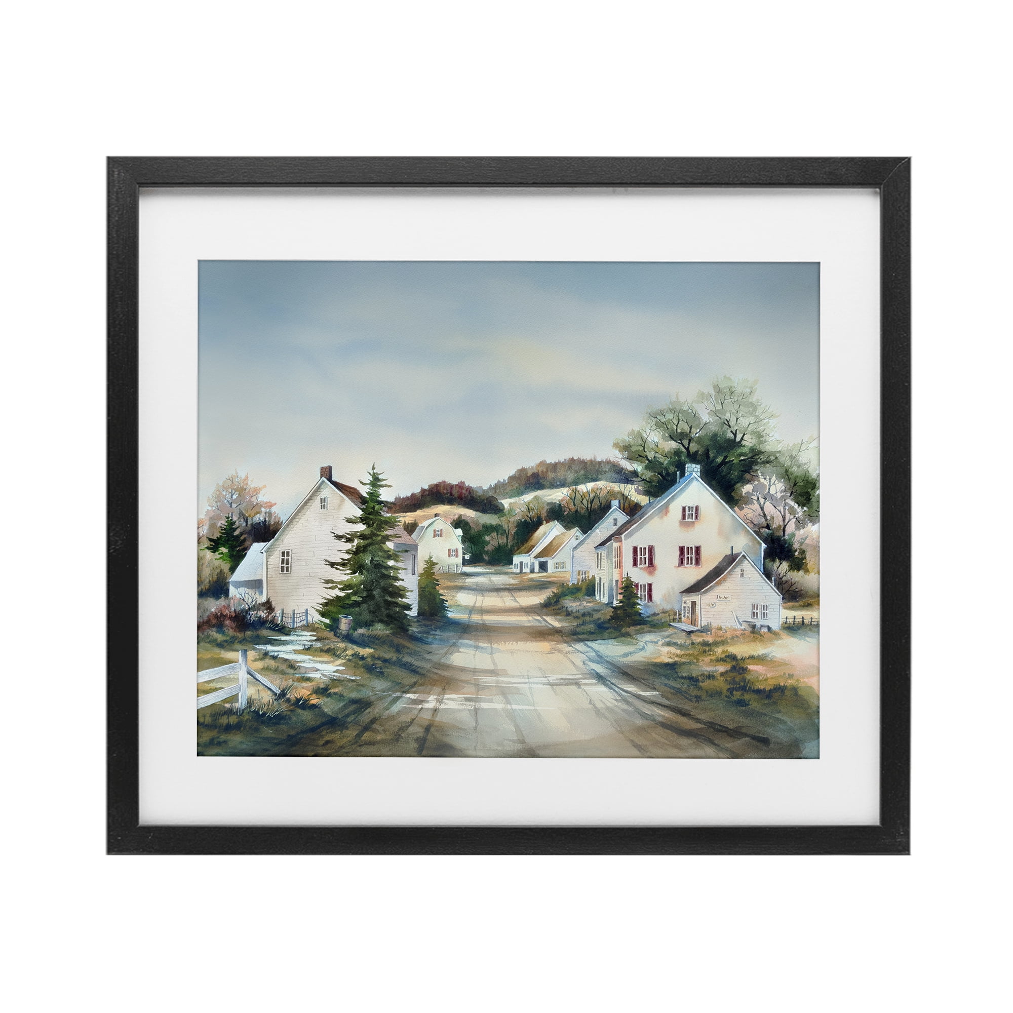 Stupell Industries Tranquil Village Road & Houses Black Framed Print Under Glass, design by Owen Wexler