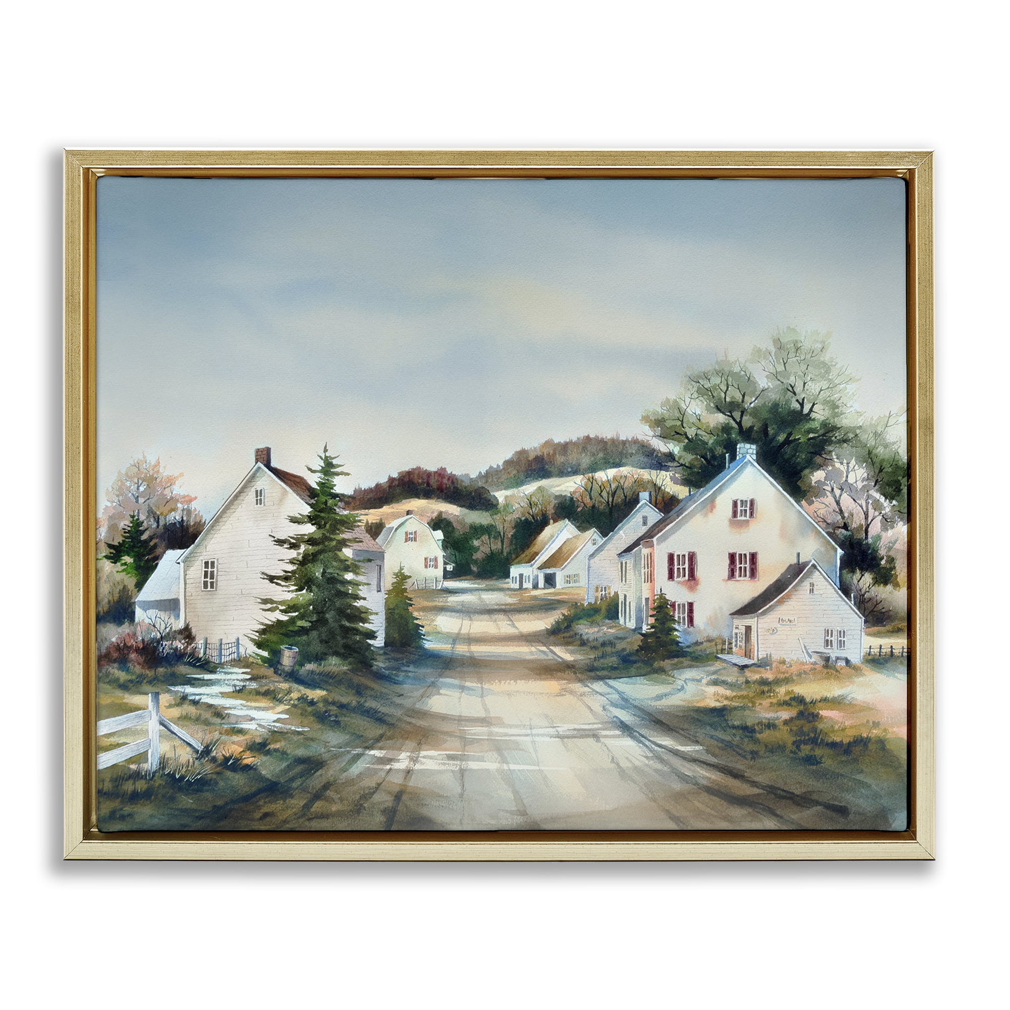 Stupell Industries Tranquil Village Road & Houses Gold Framed Floater Canvas Wall Art, design by Owen Wexler