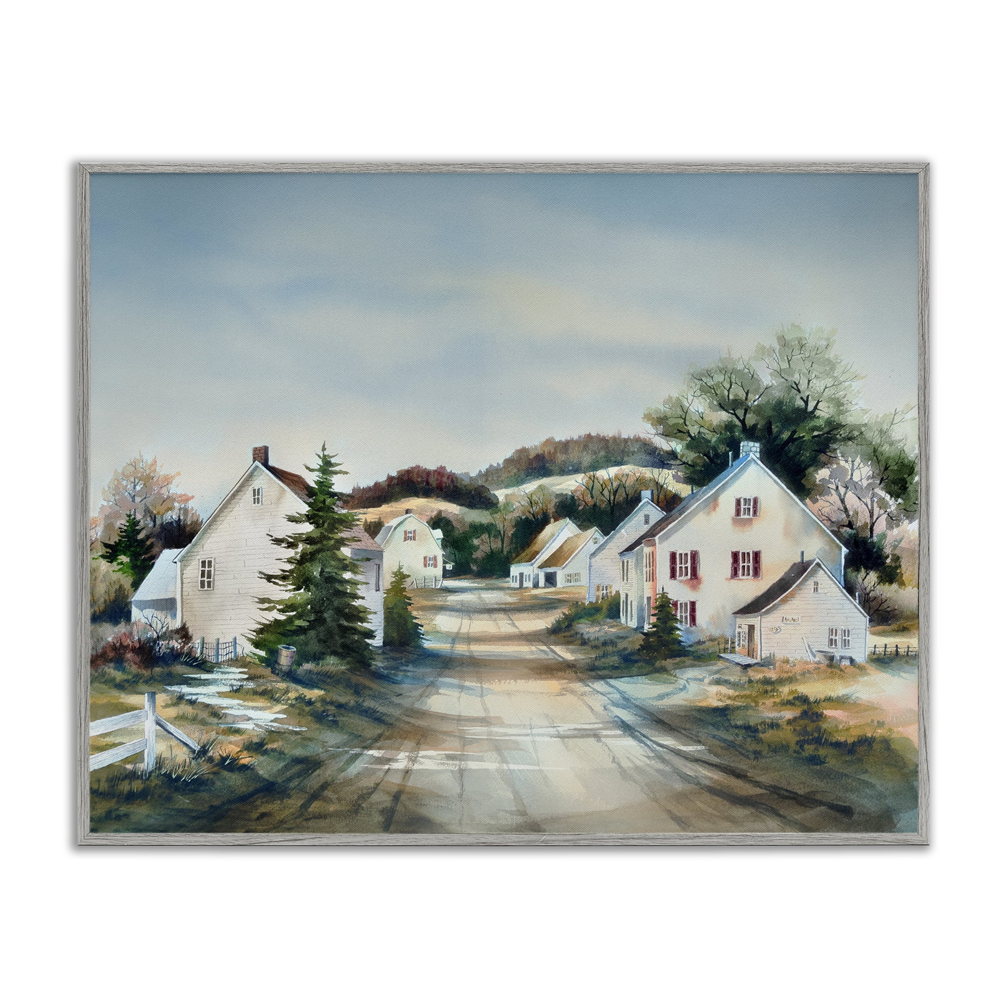 Stupell Industries Tranquil Village Road & Houses Gray Framed Giclee Art, design by Owen Wexler