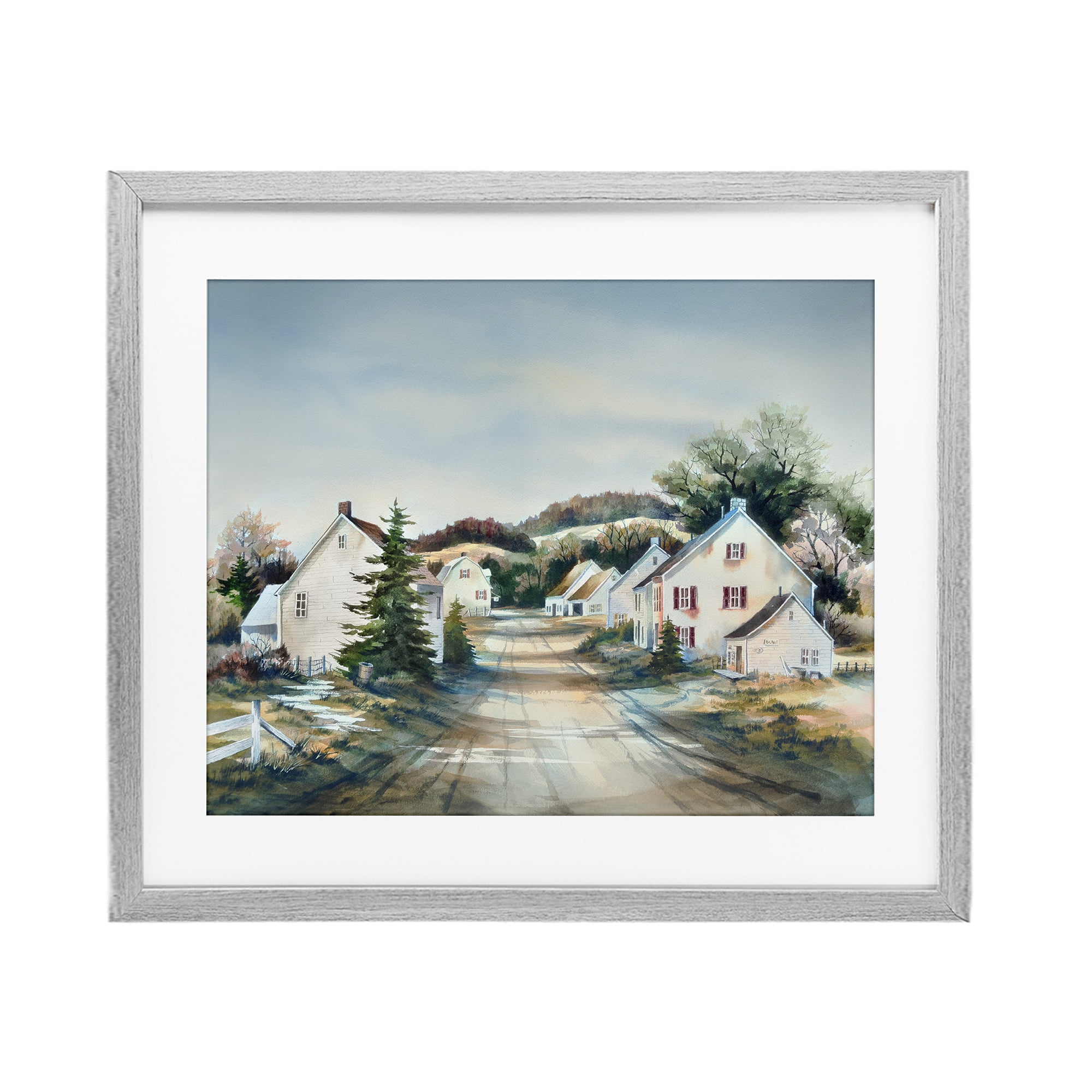 Stupell Industries Tranquil Village Road & Houses Gray Framed Print Under Glass, design by Owen Wexler