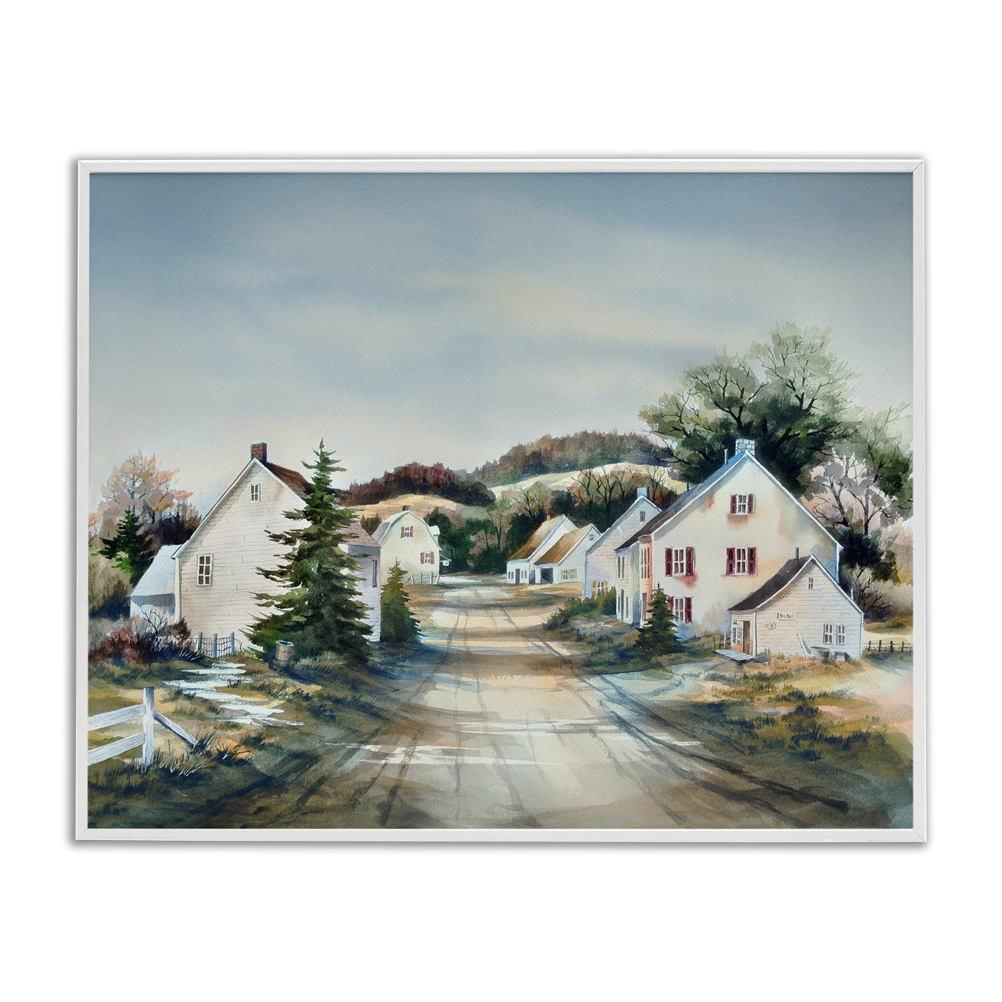 Stupell Industries Tranquil Village Road & Houses White Framed Giclee Art, design by Owen Wexler