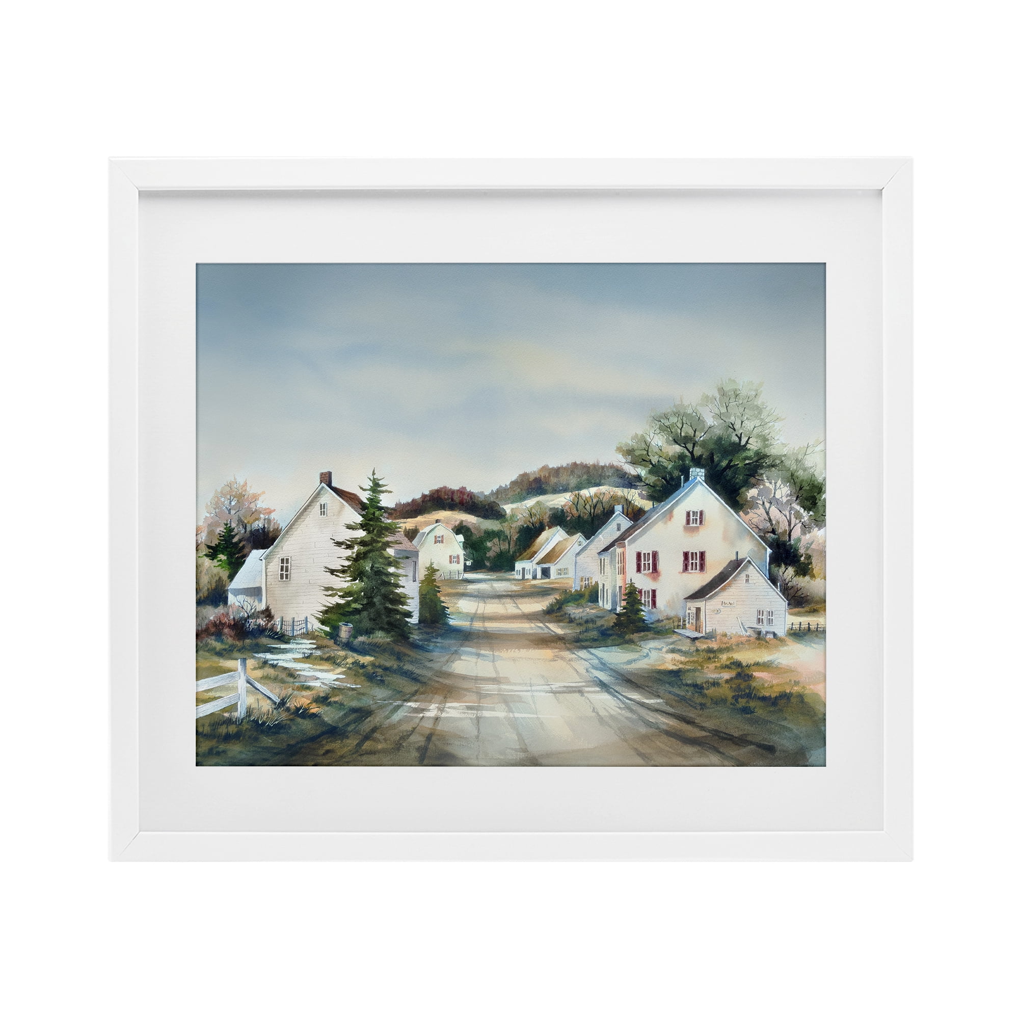 Stupell Industries Tranquil Village Road & Houses White Framed Print Under Glass, design by Owen Wexler