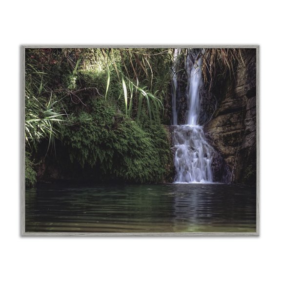 Stupell Industries Transitional Tranquil Waterfall Rainforest Environment Nature Clearing Photography Gray Framed Giclee Art, 14 x 11, by Lil' Rue