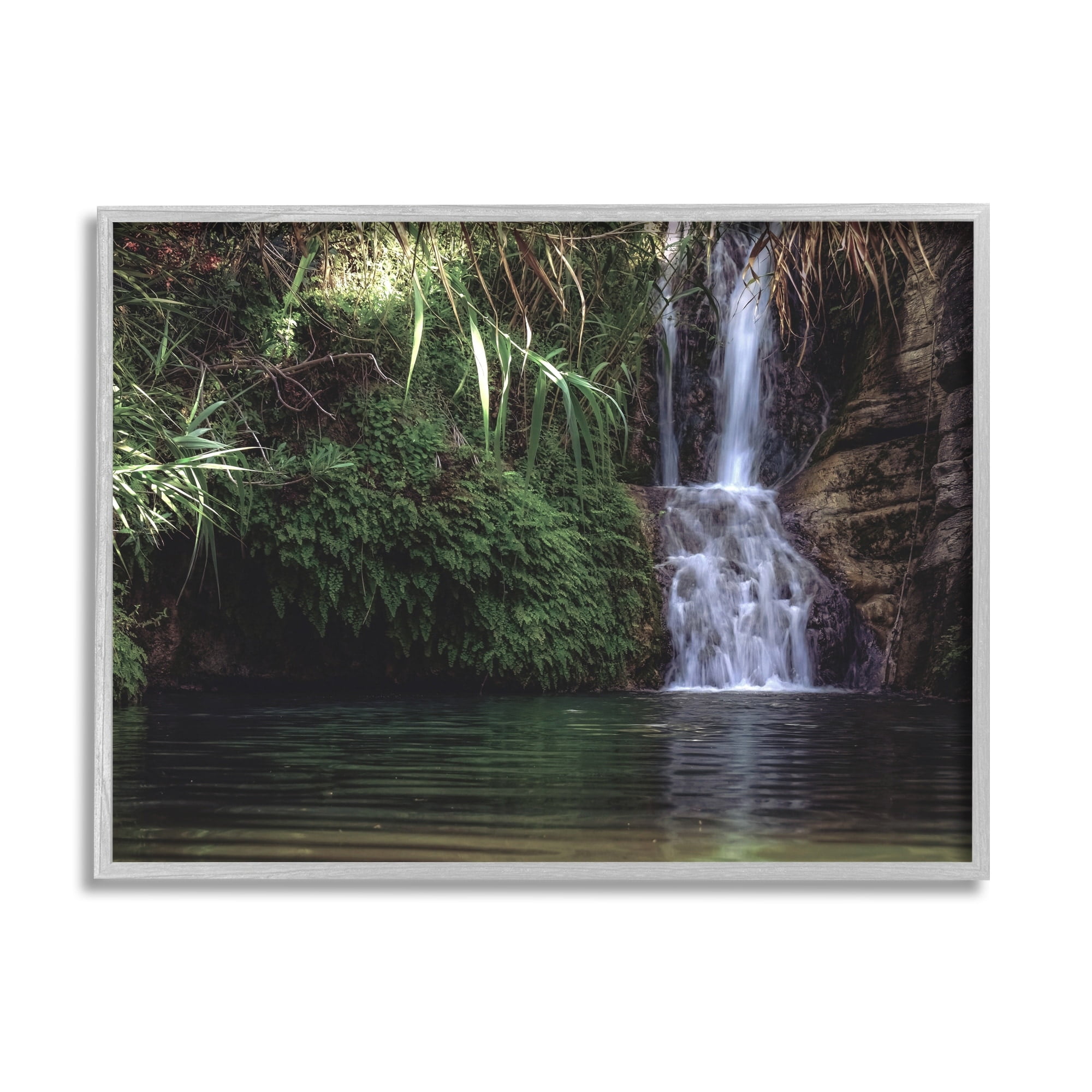 Stupell Industries Tranquil Waterfall Rainforest Environment Nature Clearing Photography Photograph Gray Framed Art Print Wall Art, Design by Daphne Polselli