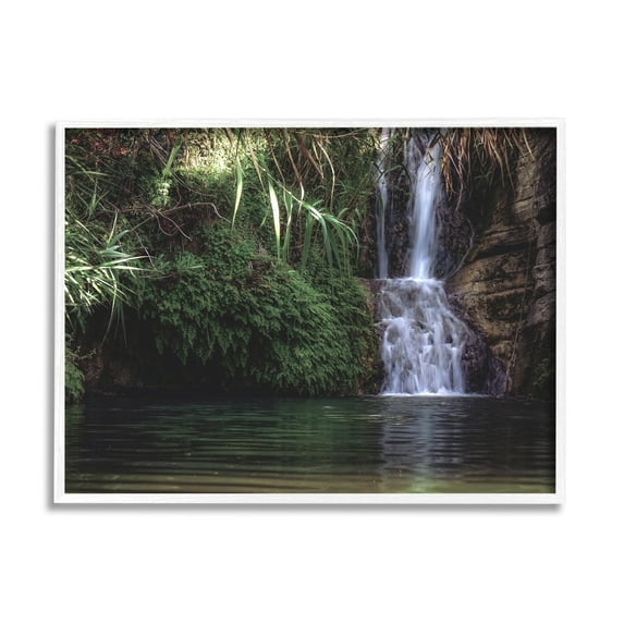 Stupell Industries Tranquil Waterfall Rainforest Environment Nature Clearing Photography Photograph White Framed Art Print Wall Art, Design by Daphne Polselli