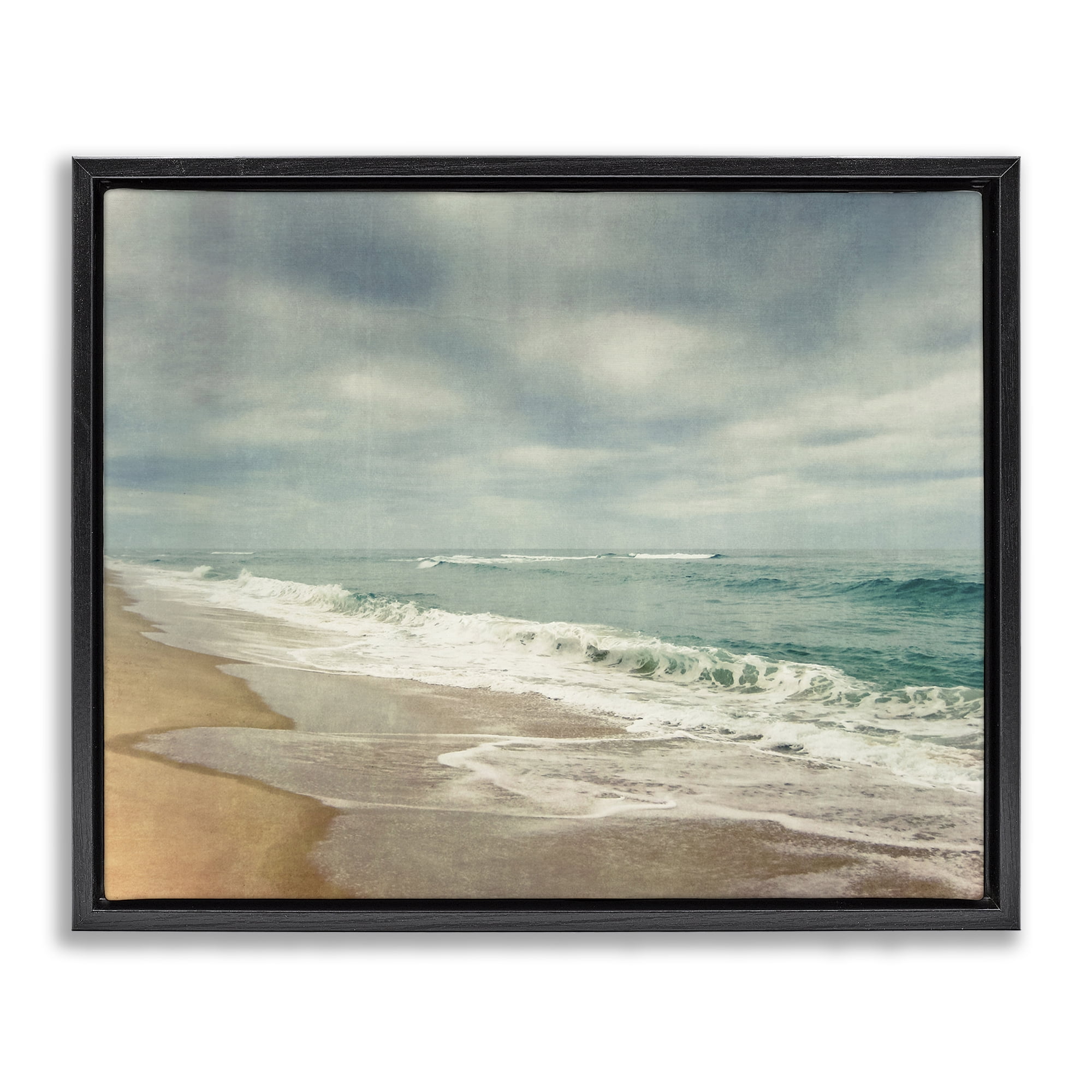 Stupell Industries Tranquil Waves Along Sandy Coast Black Framed Floater Canvas Wall Art, design by Dirk Wüstenhagen