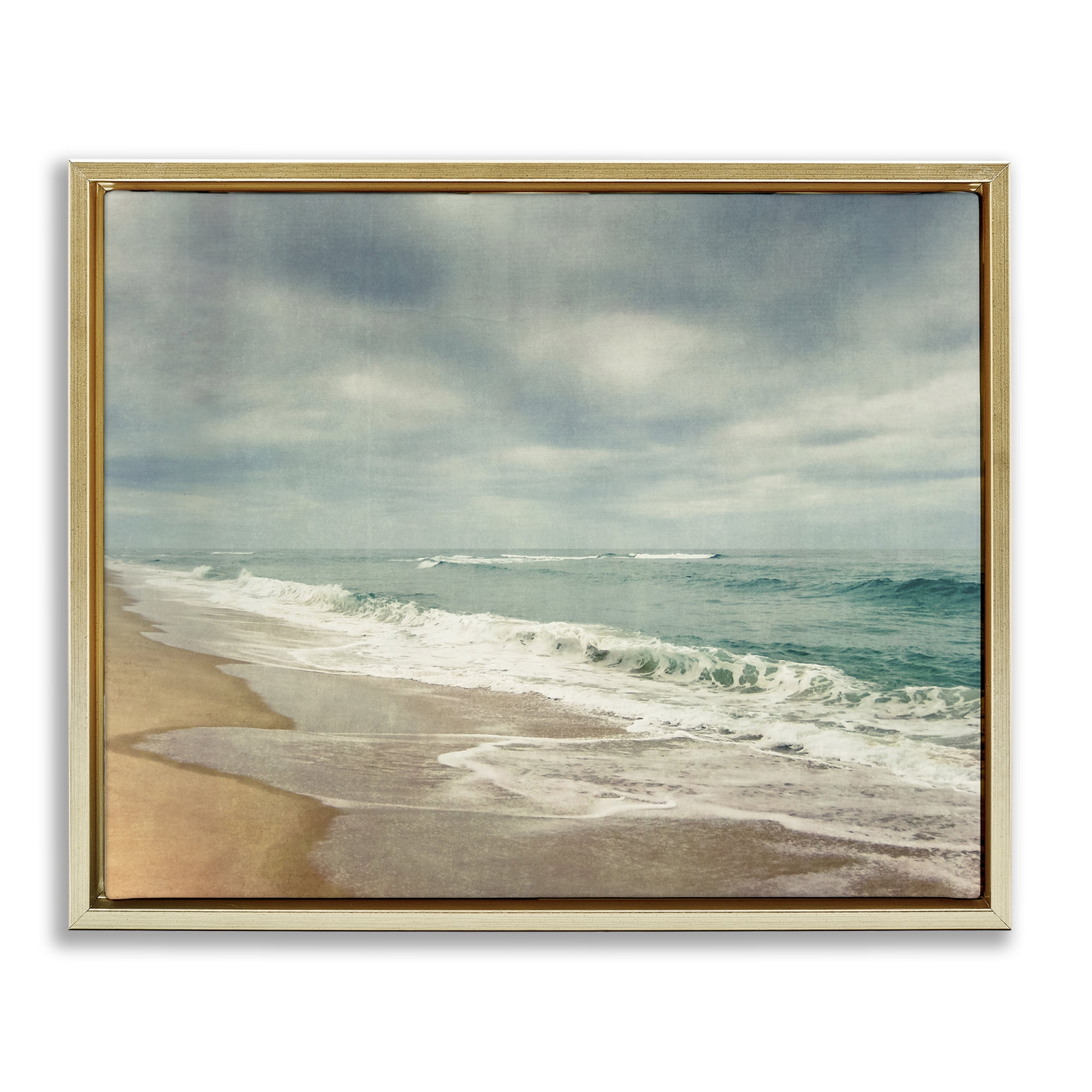 Stupell Industries Tranquil Waves Along Sandy Coast Gold Framed Floater Canvas Wall Art, design by Dirk Wüstenhagen