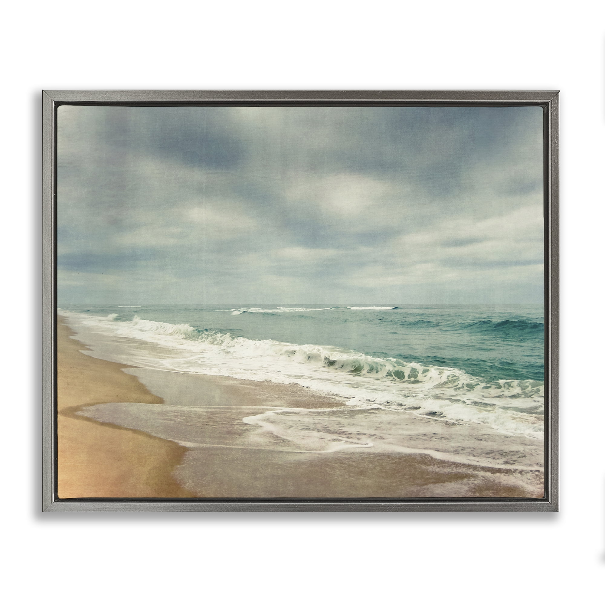 Stupell Industries Tranquil Waves Along Sandy Coast Gray Framed Floater Canvas Wall Art, design by Dirk Wüstenhagen