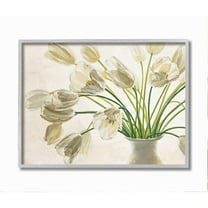 Stupell Industries Tranquil White Tulip Bouquet in Country Vase Botanical & Floral Painting Gray Framed Art Print Wall Art, 11 x 14