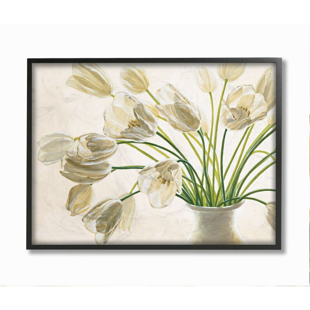 Stupell Industries Tranquil White Tulip Bouquet in Country Vase Framed Wall Art Design by Eva Barberini, 24" x 30", Black Framed