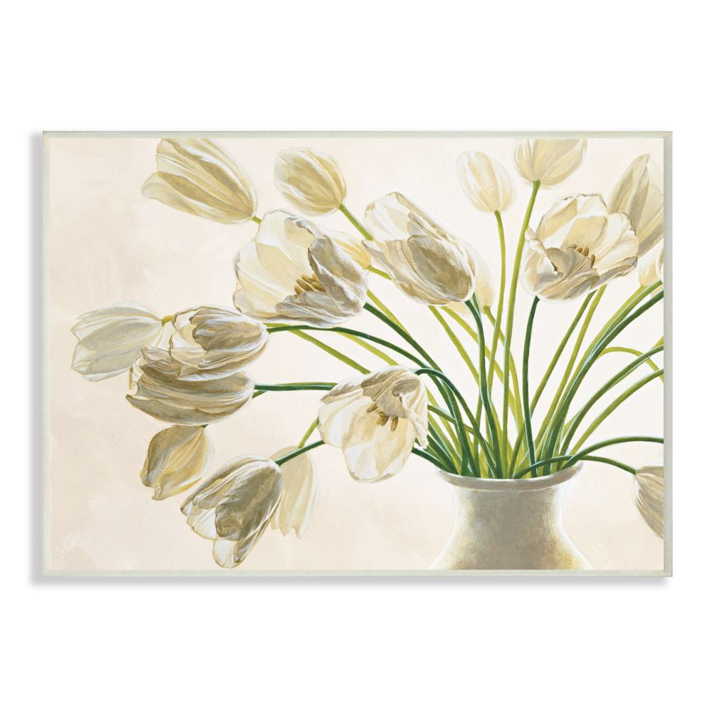 Rustic White Tulip Bouquet Wood Wall Art, 10x15