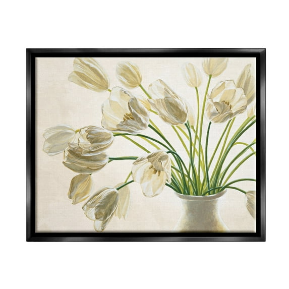 Stupell Industries Tranquil White Tulip Bouquet in Country Vase Jet Black Framed Floating Canvas Wall Art, 16x20, by Eva Barberini